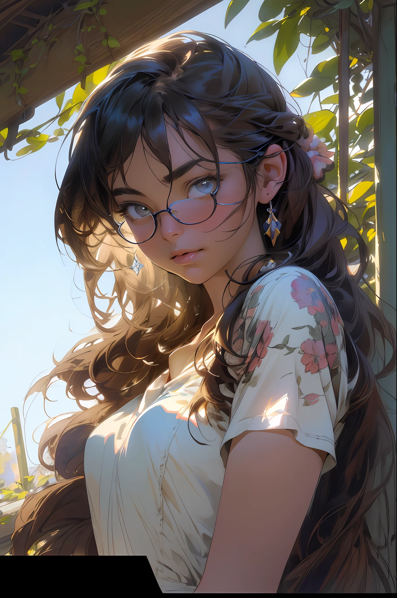 (RAW photo, best quality), (realistic, photo-realistic:1.3),best quality,highly detailed,masterpiece,ultra-detailed,illustration,1girl,upper_body,dynamic angle,world masterpiece theater,messy_long_hair,best quality,extremely detailed CG unity 8k wallpaper,ink,Amazing,cinematic lighting,lens_flare, dunhuang_style