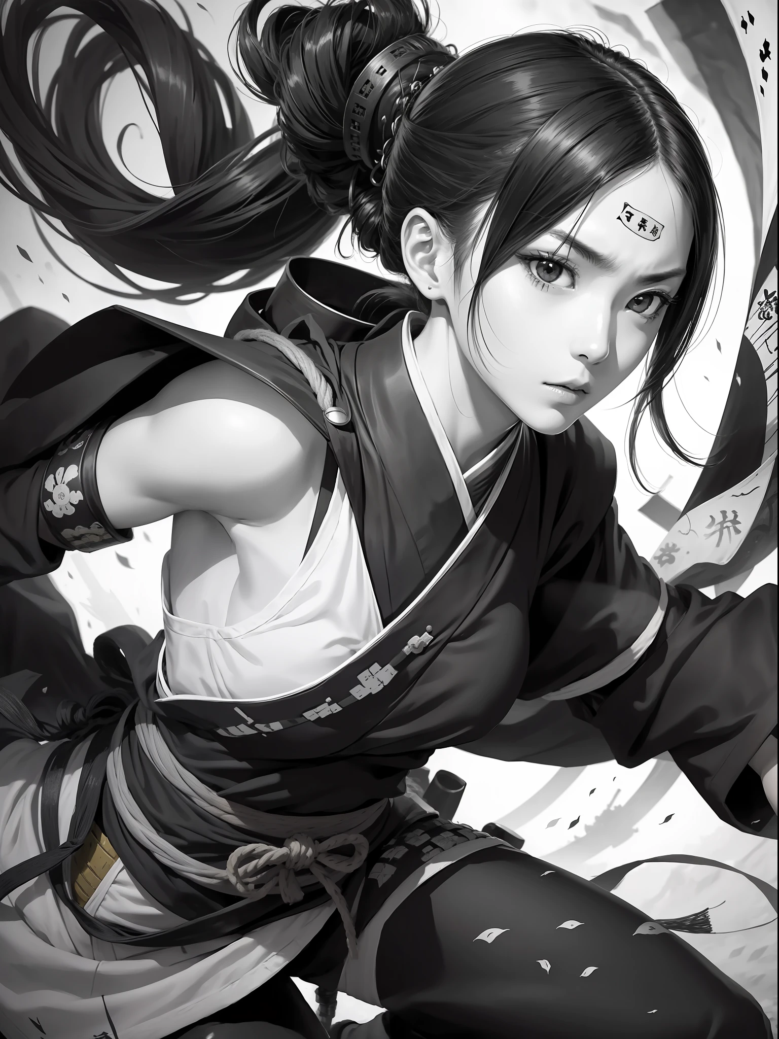 ((masterpiece, highest quality)), Ninja, Monochrome, Battle of Sekigahara