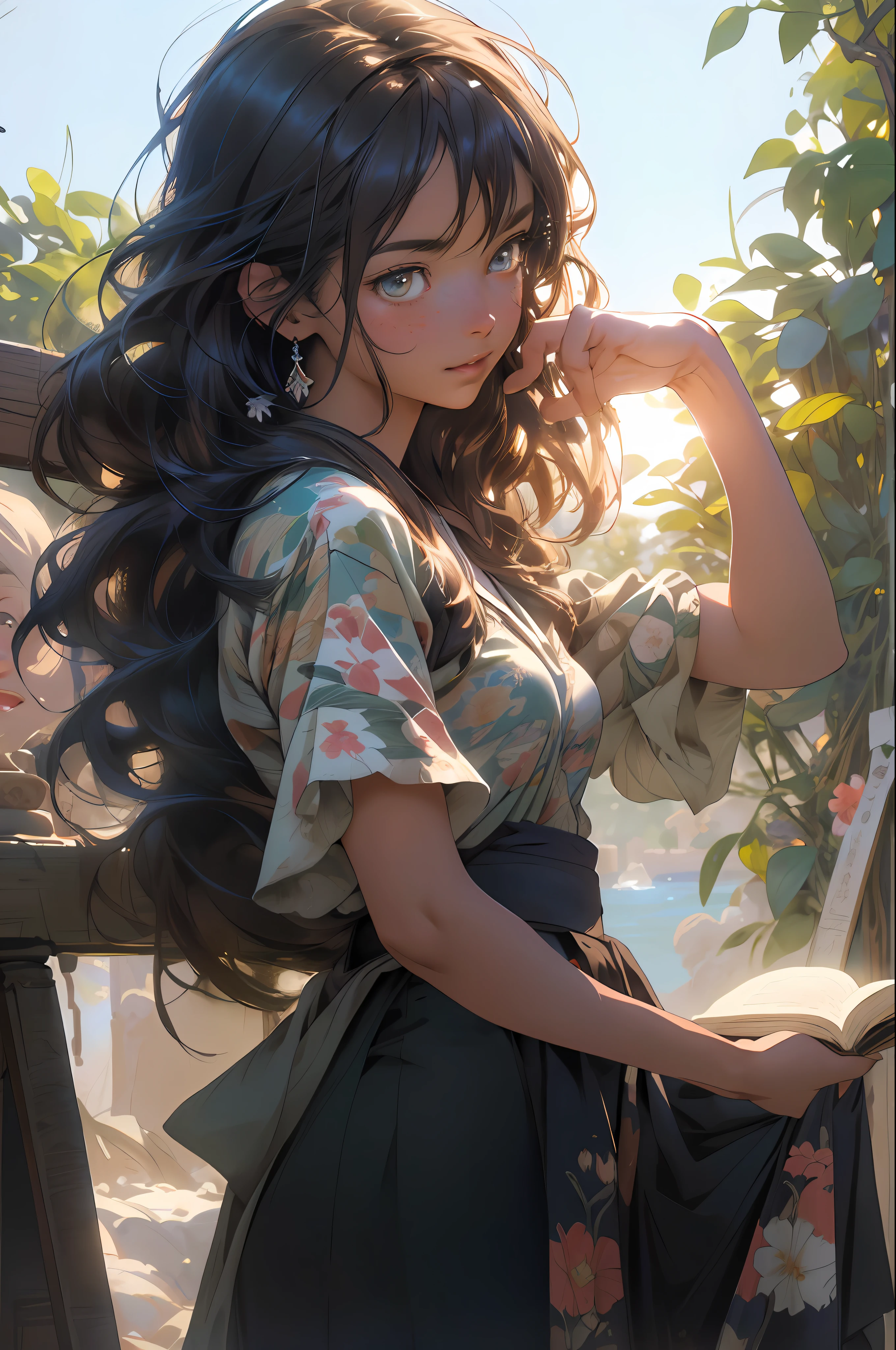 (RAW photo, best quality), (realistic, photo-realistic:1.3),best quality,highly detailed,masterpiece,ultra-detailed,illustration,1girl,upper_body,dynamic angle,world masterpiece theater,messy_long_hair,best quality,extremely detailed CG unity 8k wallpaper,ink,Amazing,cinematic lighting,lens_flare, dunhuang_style