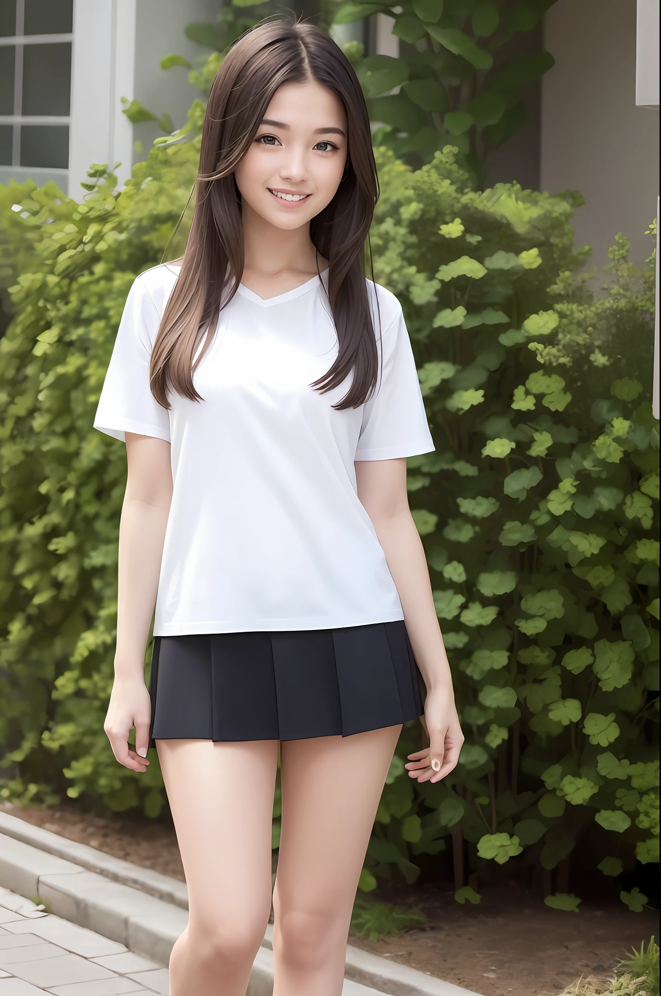 (8K, Top Quality, Masterpiece: 1.2), (Realistic, Photorealistic: 1.37), Super Detail, 1 Girl, Cute, Solo, (Redness of the Nose), (Smile: 1.15), (Mouth Closed) Small, Beautiful Eyes, (Long Hair: 1.2), Floating Hair Novafrog style, full body, mini skirt 30 cm above the knee,