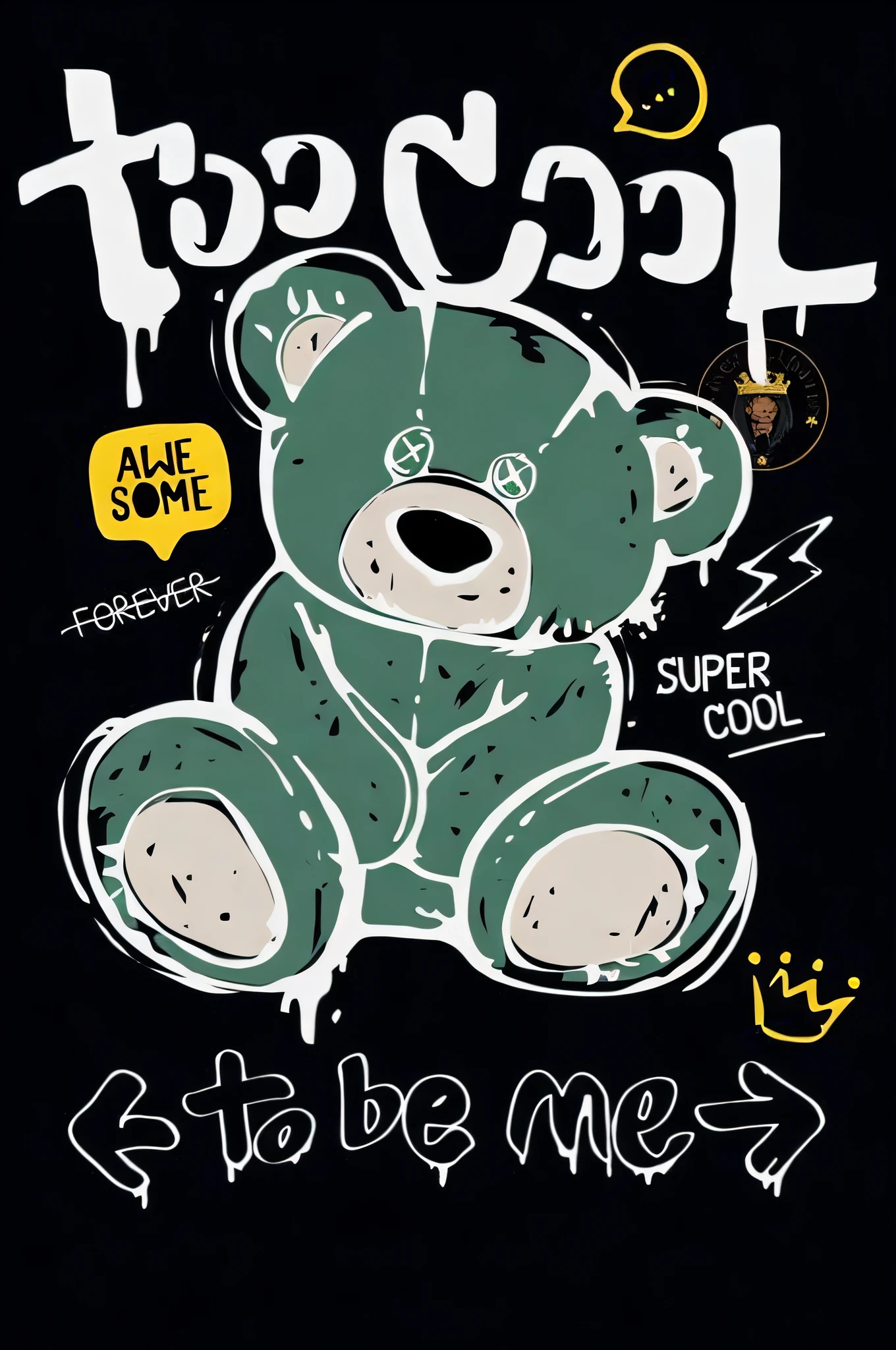 a close up of a green teddy bear with a tag on it, teddy fresh, super cool, poster art style, pop punk art style, streetwear graphic design, cool style, cartoon art style, !!! very coherent!!! vector art, by Bascove, cutecore, official fanart, comic art style, hand painted cartoon art style, comic book art style