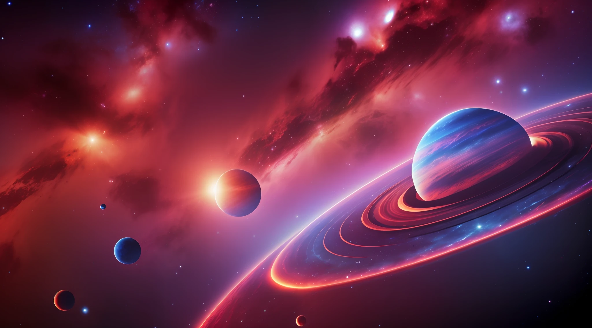 space, universe, dimly lit, giant blue planets hidden in the red nebula, asteroid belt, surrealism, high detail, cinematic lighting, close up, UHD, high detail --auto --s2