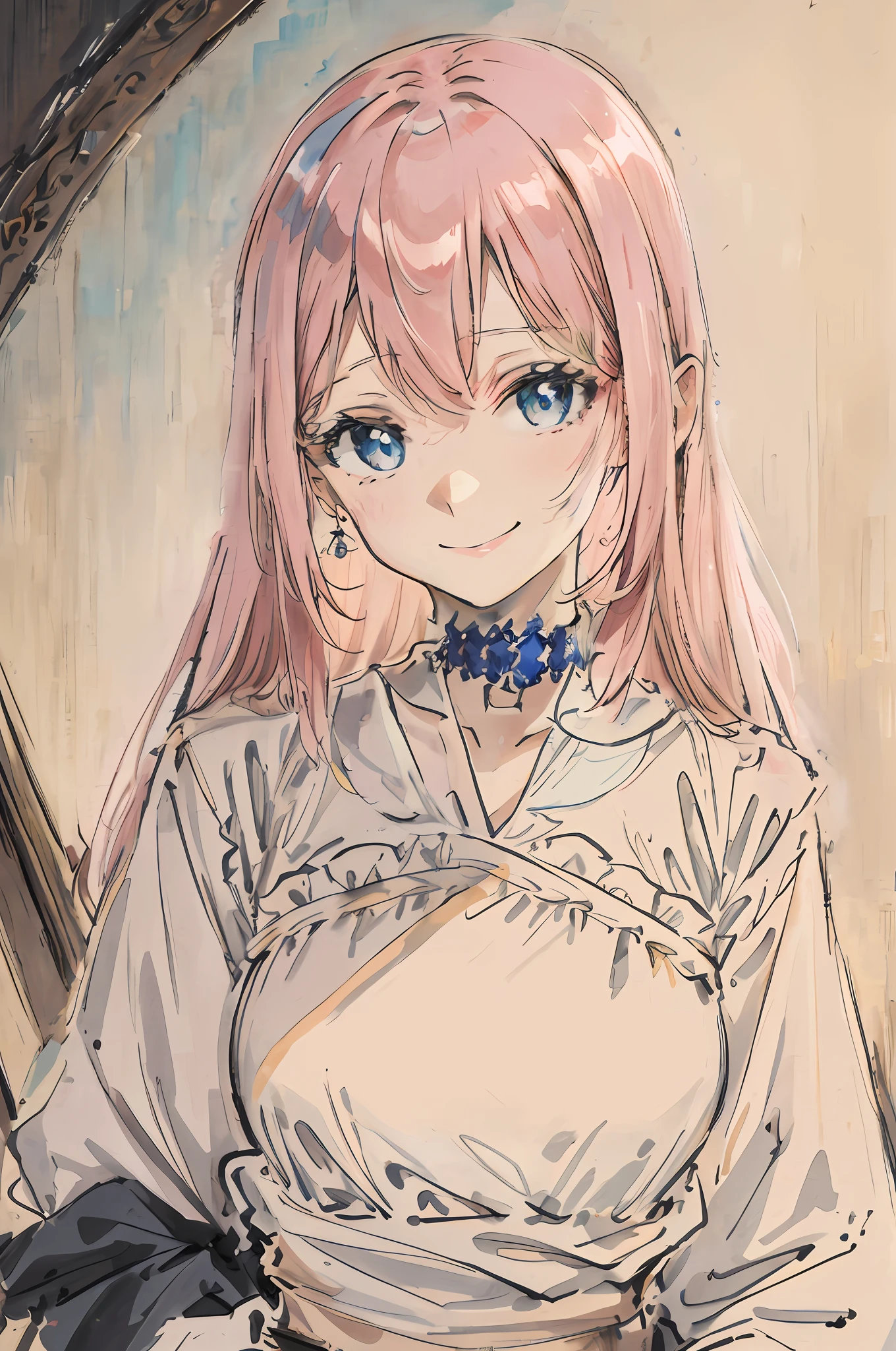 She has long pale pink hair.