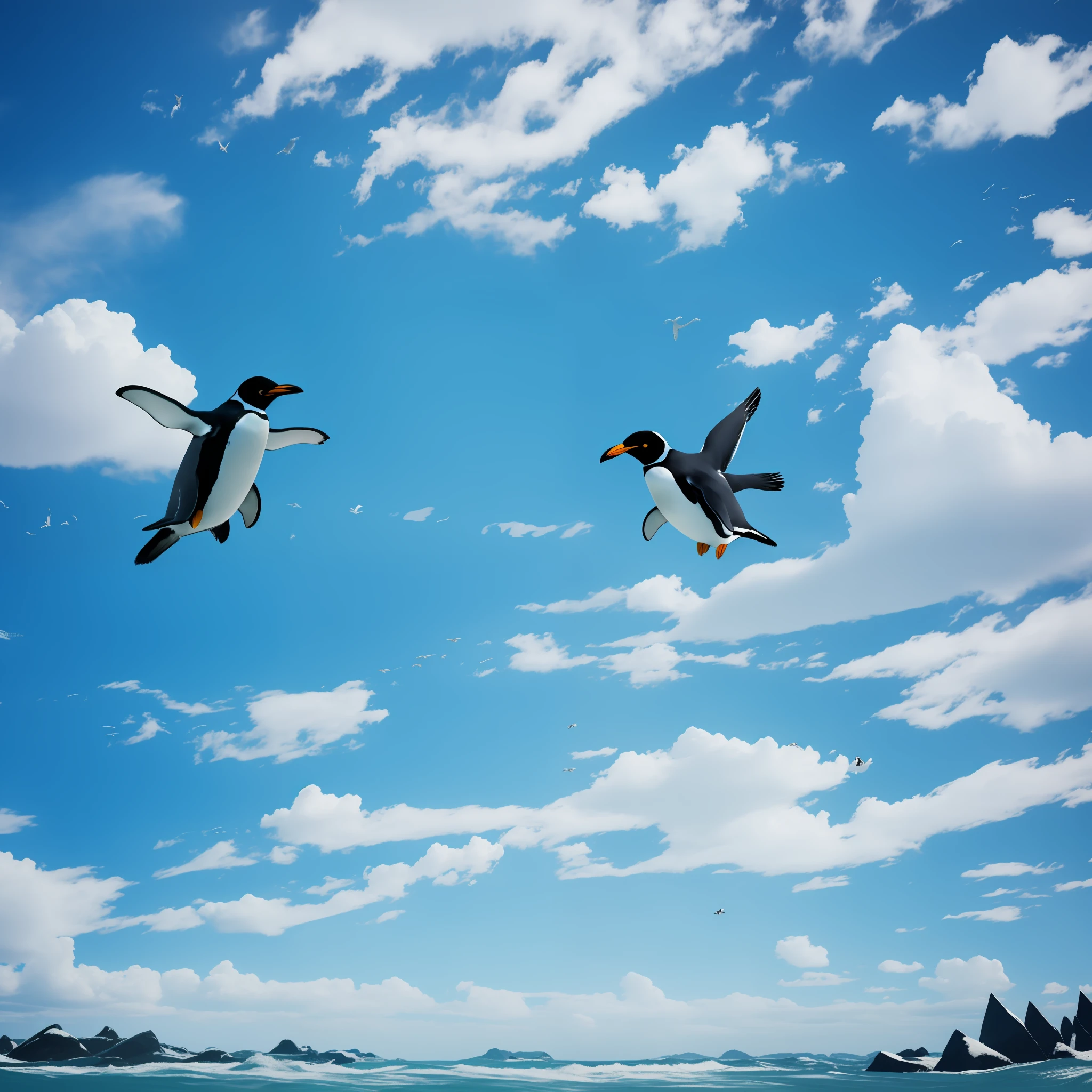 Flying Penguin: An image depicting a penguin flying in the sky.