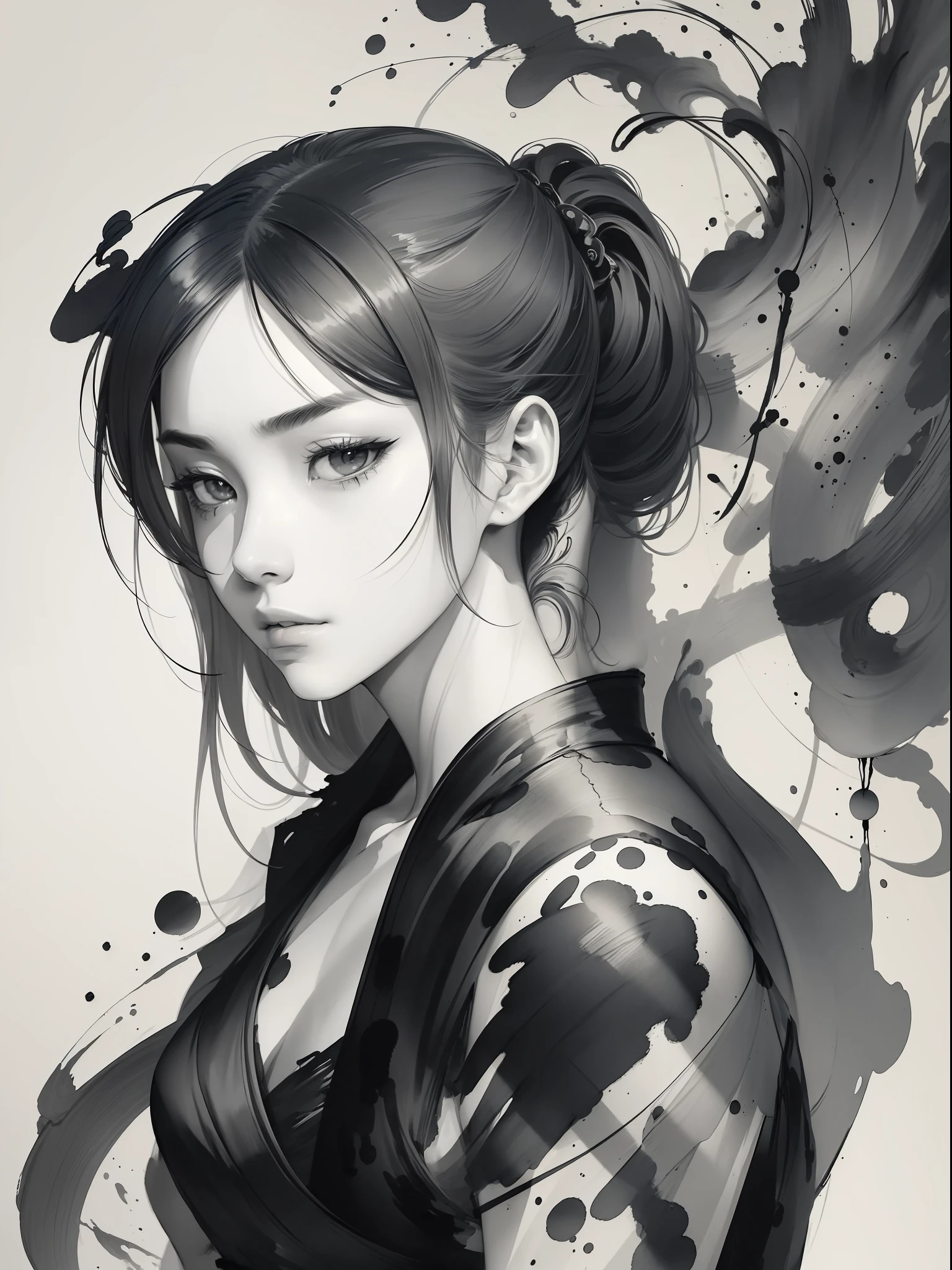 ((masterpiece, top quality)), ninja, ink painting style, (expressive handwriting): 1.2, ink wash, gradient, solid color, poetic atmosphere, delicate balance, smooth movement