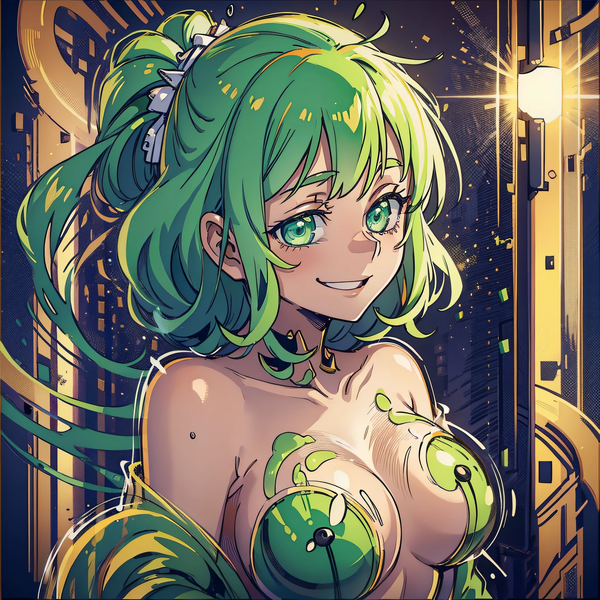 Bust, girl, green slime, transparent, smiling
