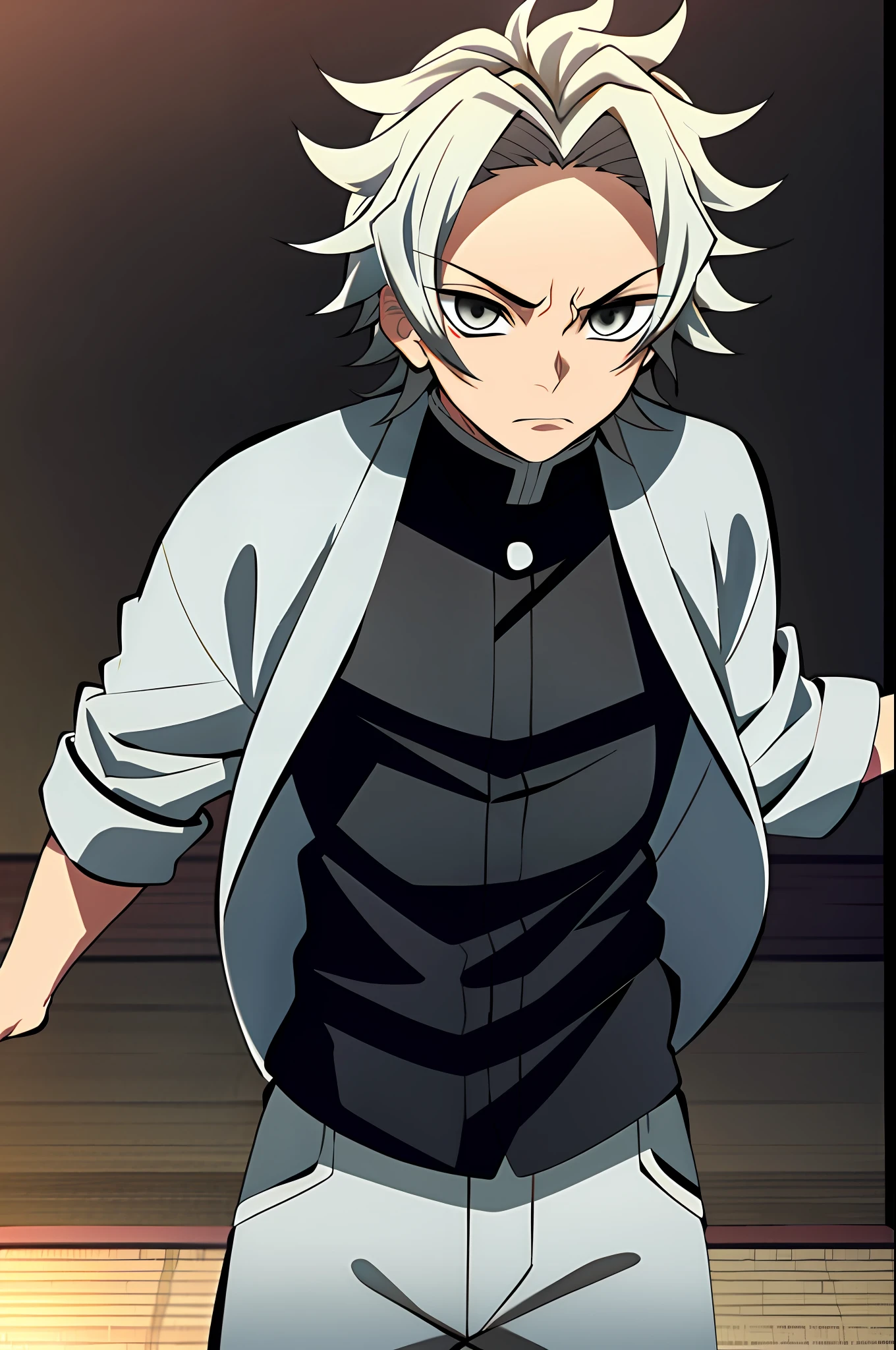 Kimetsu in Yaiba style, 1boy, loosening web, hunter, gray, anime coloring, ((masterpiece))