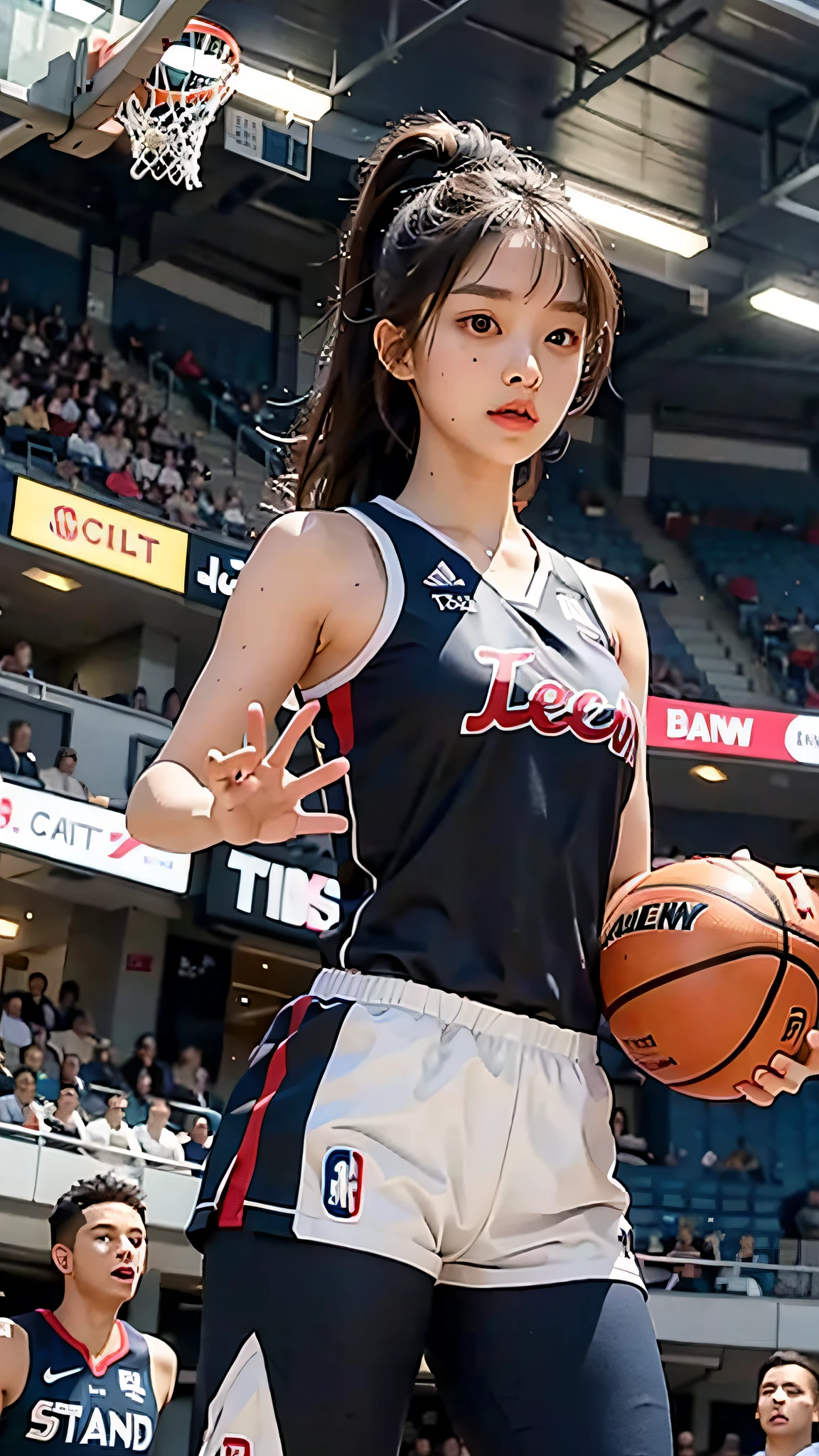 Woman wearing basketball suit