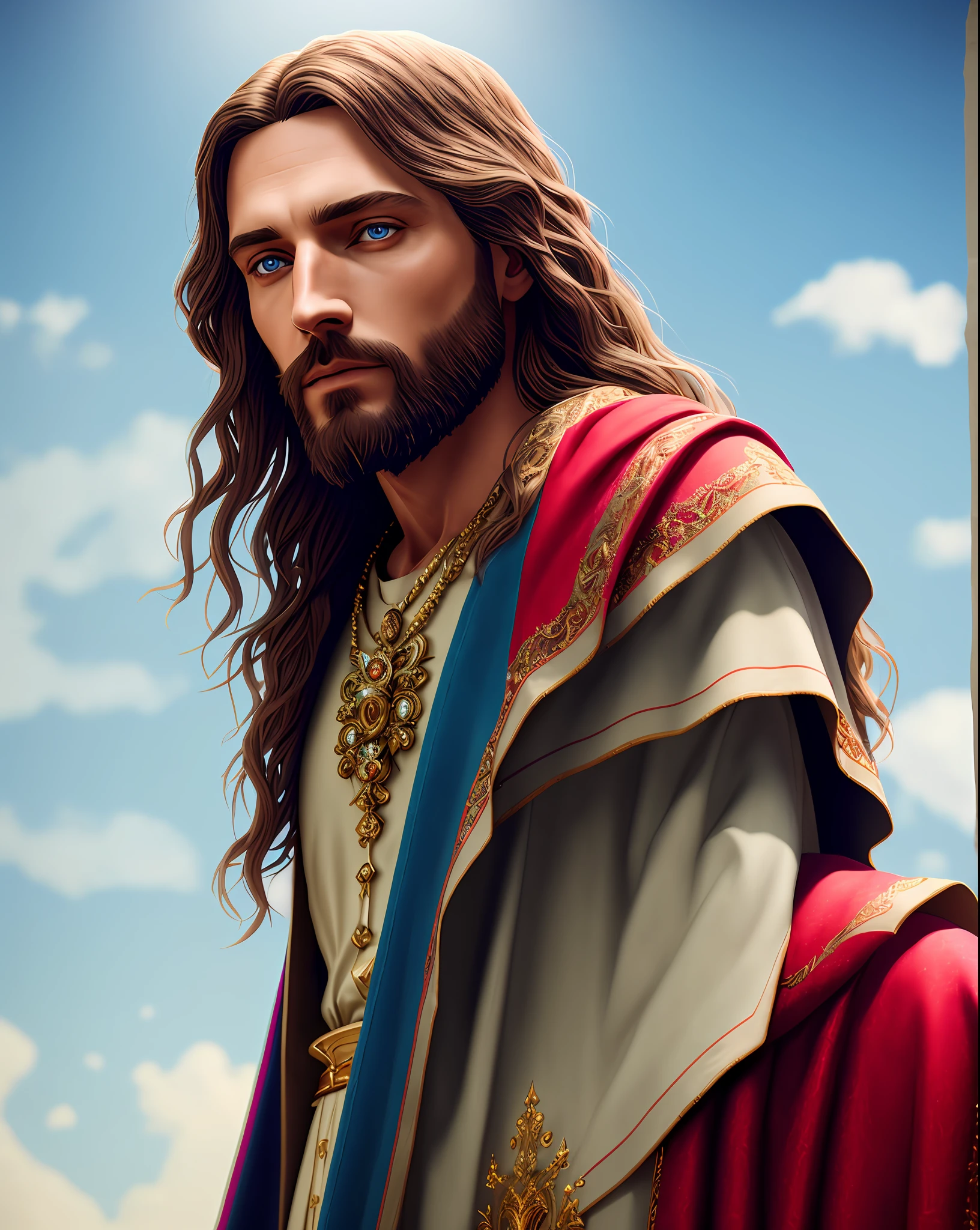 /upscale jesus With high details, hyper realistic, 8k, ar 2:3, full face, natural background, digital painting, deep dream, Ultra-Wide Angle, Depth of Field, hyper-detailed, insane details, intricate details, beautifully color graded, Unreal Engine, Cinematic, Photoshoot, Shot on 80 mm