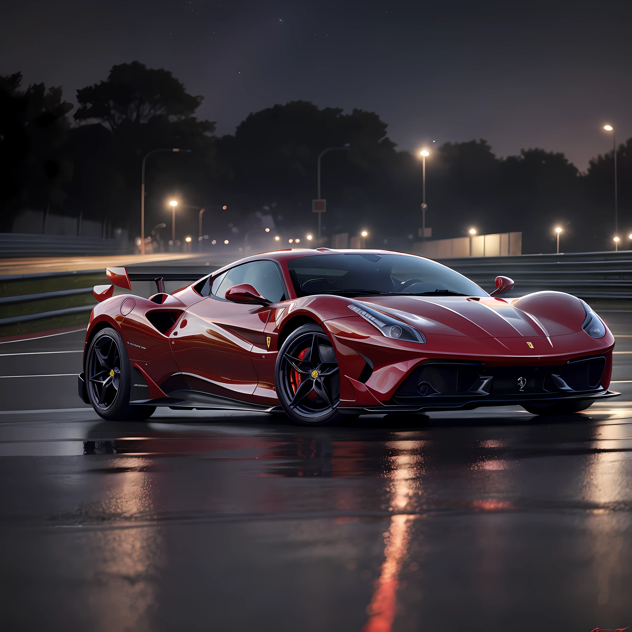 arafed red sports car driving on wet road at night, automotive photography, vehicle photography, ferrari, car photography, red and cinematic lighting, f12, auto photography, by Daniel Seghers, cinematic front lightning, cinematic front shot, hq 4k wallpaper, by Adrian Zingg, 8 k octane comprehensive render, motor sport photography, octane render”