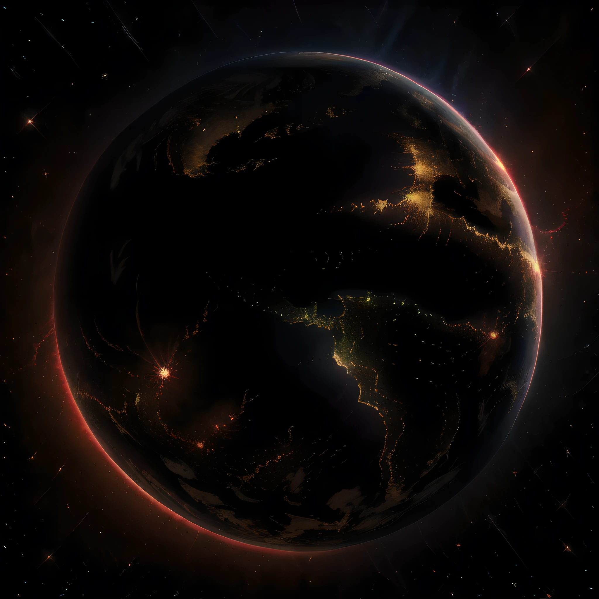 planet, earth, glare of light, dark side, city lights, dark sky, sharp colors, extremely detailed 8k wallpaper
