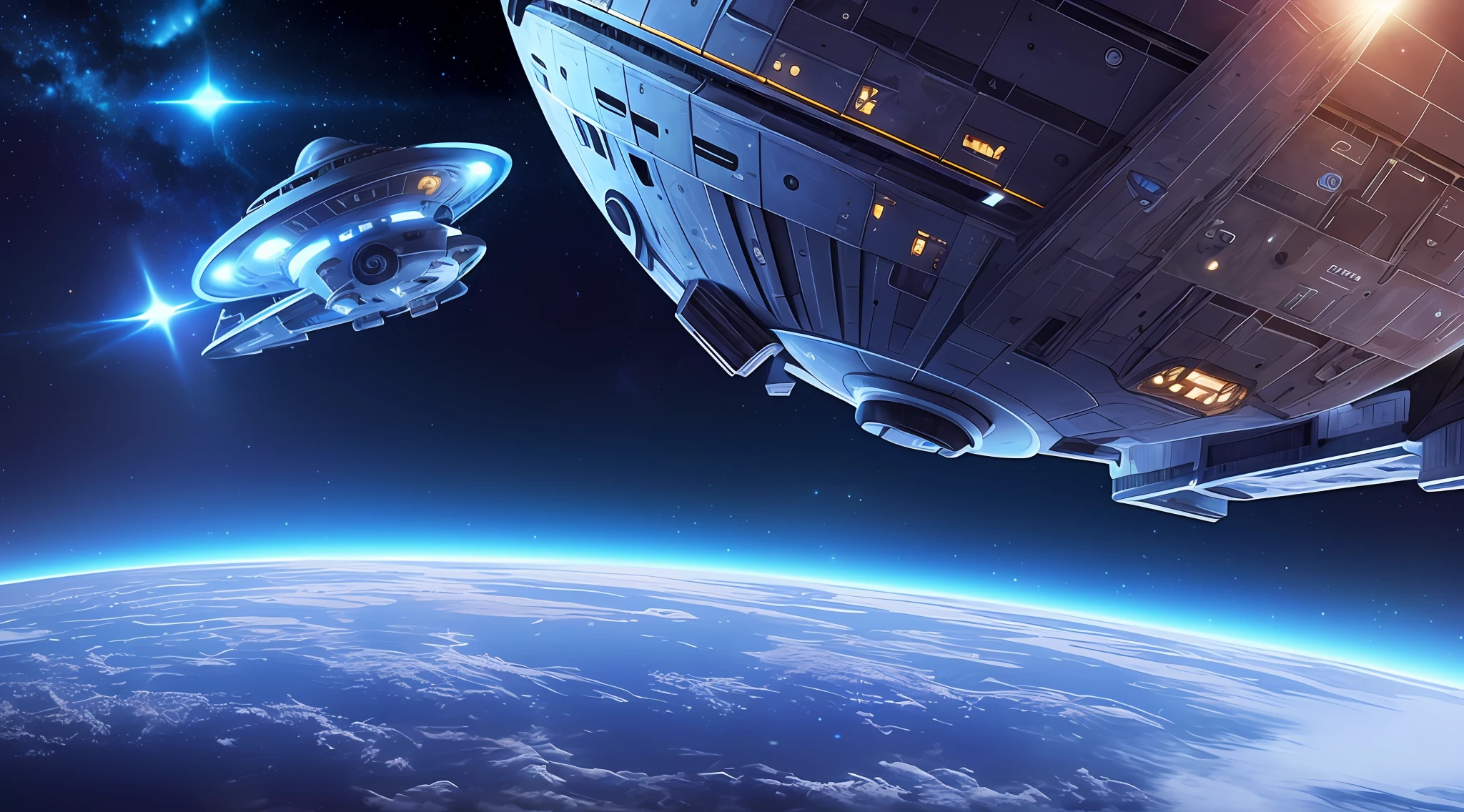 In the darkness of space, a large number of small space vehicles, small vehicles with simple appearance, fly out of the huge ring mothership, fly to distant planets, planets have blue atmospheres, viewing angles close to motherships, surrealism, high detail, cinematic lighting, close-up, futuristic, ultra high definition, high detail --auto --s2
