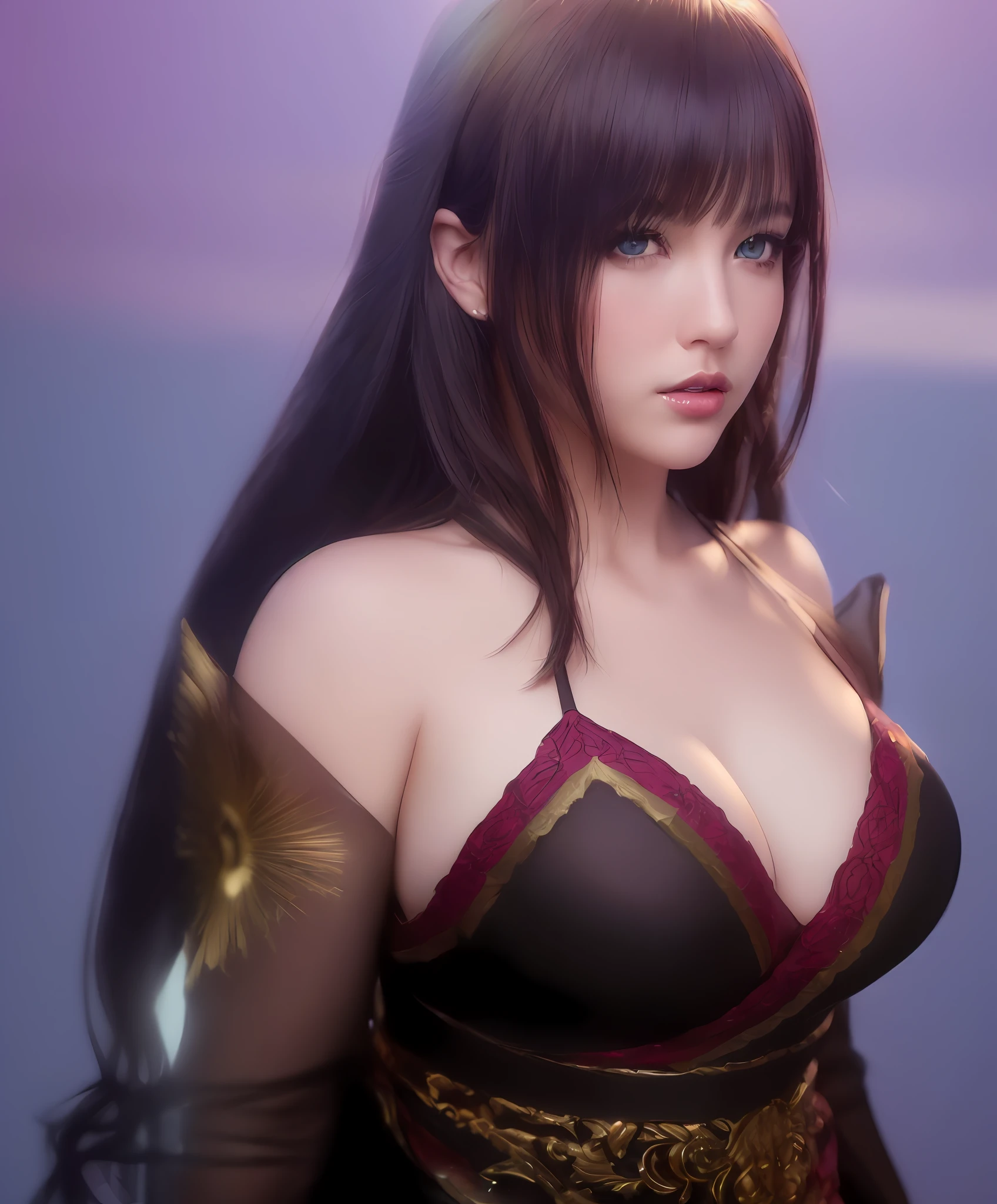 closed mouth, sash, serious, solo, (masterpiece, best quality, extremely detailed 8k, ultra hd, ultra-detailed, highly detailed, highly realistic, photo realistic:1.3), (1girl:1.5), (beautiful realistic face, extremely detailed realistic face:1.3), (high detailed realistic natural bluesky hair, beautiful realistic hairstyle:1.3), Eye-Level Shot, (beautiful realistic eyes, high detailed realistic blue eyes, proportional eyes, realistic pupils, high detailed pupils:1.3), (high detailed realistic natural eyebrows), (high detailed realistic lips, beautiful realistic lips, pink lipsticks:1.3), (high proportional realistic breasts, realistic big breasts:1.4), (upper body from head to thighs, thick thighs, slender body:1.5), (clarity:1.1), highly detailed realistic skin, sharp focus, (no bra:1.4), outdoor, (RAW, analogue, Nikon Z 85mm ultra-wide angle lens, award-winning glamour photograph, subsurface scattering, radiant light rays, high-res, detailed facial features, smooth, aesthetic, extremely detailed, (extremely detailed eyes, extremely detailed iris, extremely detailed pupils), extremely detailed hair, extremely detailed skin, extremely detailed clothes, octane render, photorealistic, realistic, post-processing, max detail, realistic shadows, roughness, natural skin texture, real life, ultra-realistic, photorealism, photography, 8k UHD, photography, hdr, elegant, stunning, beautiful, gorgeous), illustration, stencil, [(colorful explosion psychedelic paint colors:1.21)::0.2], colorful,