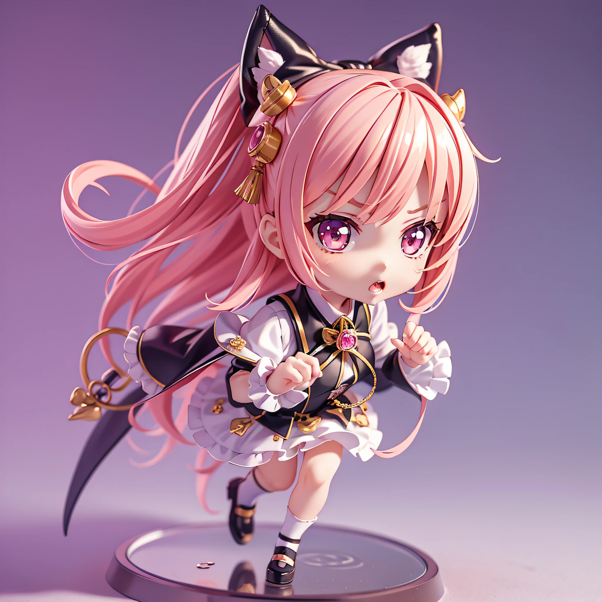 Girl Anime Figure, 3d Rendering by Hitoshi Homura, Trending with Polycount, Conceptual Art, Anime Style 3D, Stylized Anime, Cute 3D Anime Girl Rendering, Anime Girl Running, Anime Moe Art Style, Style as Nendoroid, Cute 3D Rendering, Anime Stylization, Anime girl with pink hair, anime girl running, young anime girl, chibi anime girl, cute!! Chibi!!!, anime girl, witch, girl in uniform, chibi girl, cute anime girl, anime chibi, cute anime girl portrait, anime girl, cute witch, anime girl with medium long hair, pink hair female anime character, little devilish eyes, little devil tsundere, posing in white dress, chibi, Chibi cute, Chibi, Mini size, Pretty girl, 2nd class, 3rd life, wizard girl, silver bracelet, silver accessories, silver ring, magic wand, gold wand, little tsundere, mouth looking a little angry, eyes looking a little angry, mouth a little pursed, mouth slightly pursed,