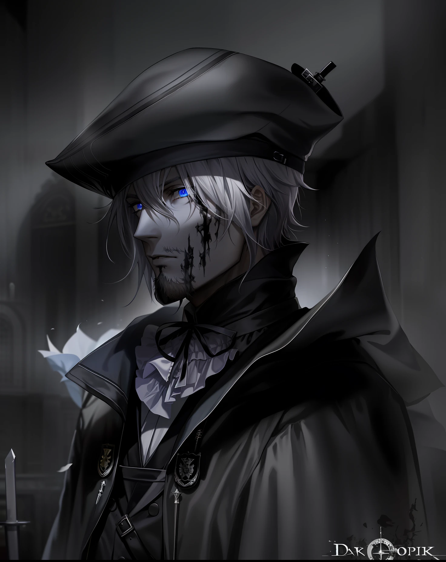 https://media.discordapp.net/attachments/1099980550598570085/1122599873842258071/5c4835f37aba5a1b5752d49d5dc57286.jpg dark character, male, young, survivor, black hair, blue eyes, pale white skin, black ragged robes, survivor, zombie apocalypse, white gloves, droopy gaze, tired eyes, drooping eyes, black plague mask, katana in hand, makarov pistol in waist, art, dirty, apocalypse, zombie, dark. - -imagine - --auto --s2