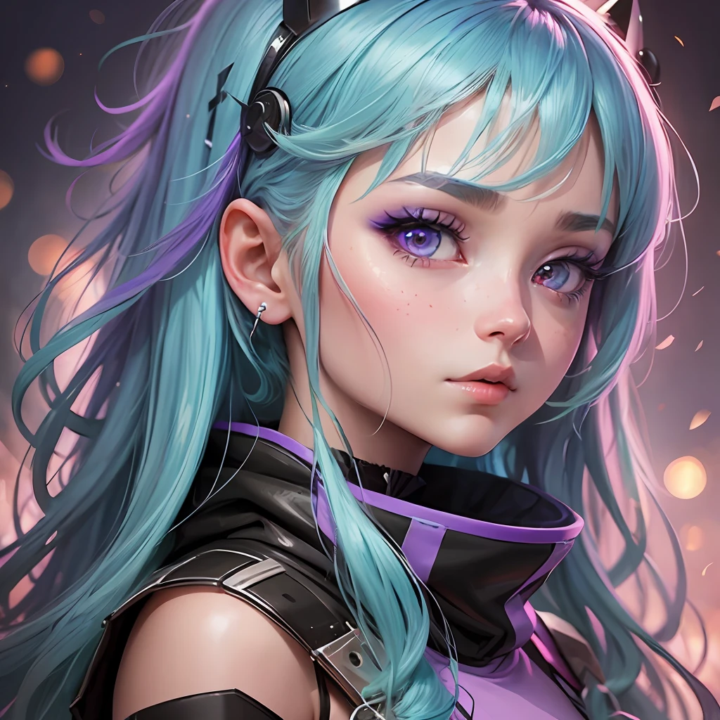 girl with cyan hair, purple eyes in anime style --auto --s2