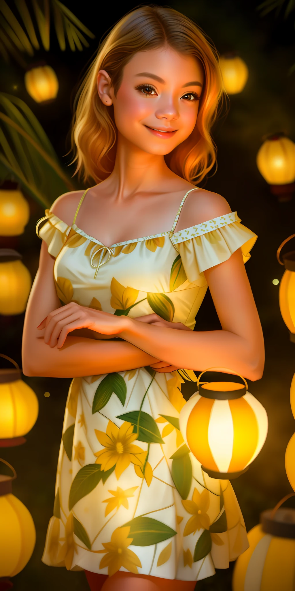 AsunaFox, woman,
"Floating Lantern Festival": Against a backdrop of a starry night sky, the vixen becomes part of a whimsical lantern festival. Her dress, crafted from delicate paper lanterns in various colors, floats gently around her. Each lantern emits a soft glow, casting a warm and dreamy light on her face. With a lantern in her hand, she joins the celebration, bringing hope and joy to all who witness her ethereal presence.