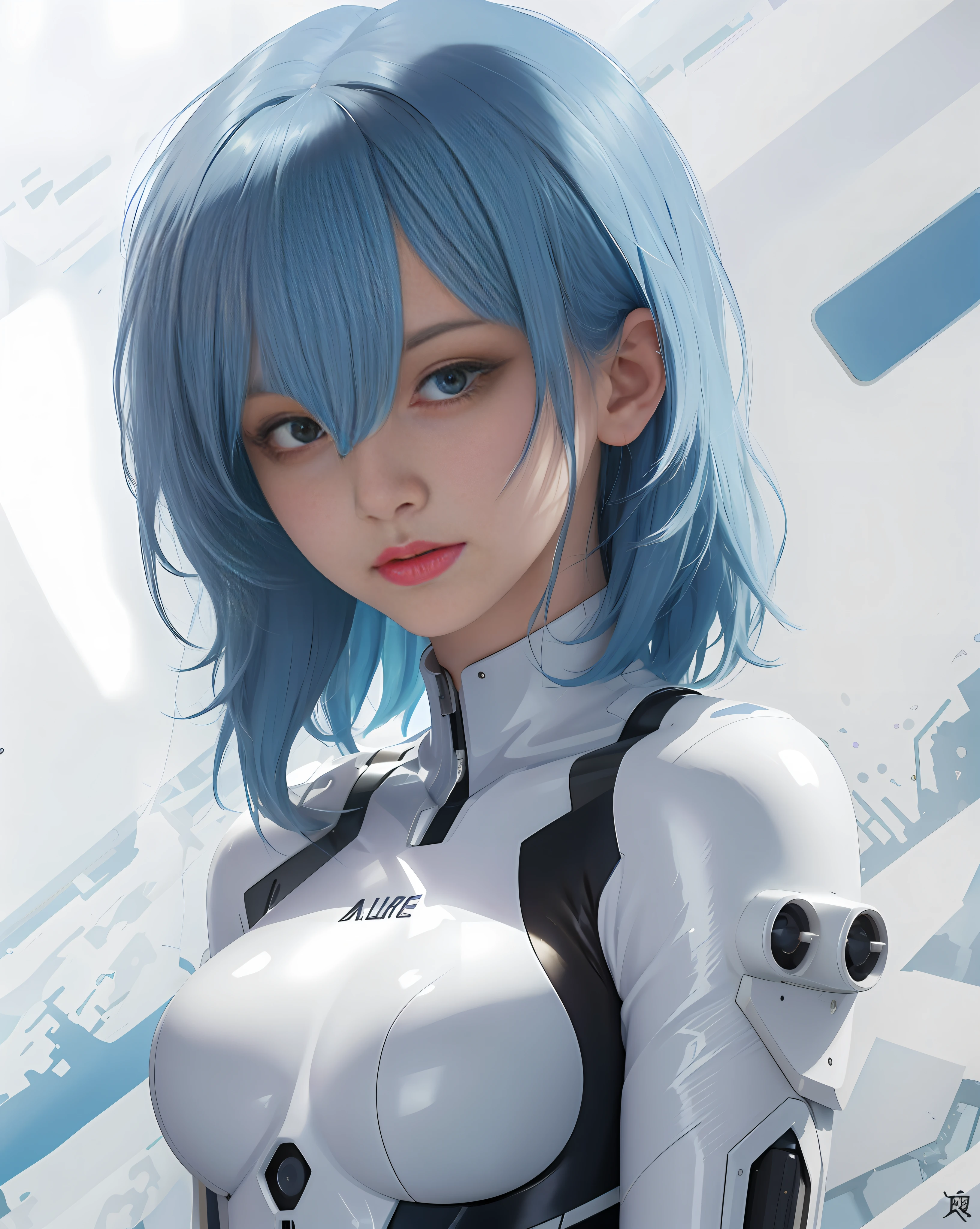 anime girl with blue hair and white bodysuit posing for a picture, perfect android girl, portrait anime space cadet girl, ayanami, cute cyborg girl, rei ayanami, anime style 4 k, rogue anime girl ayanami rei, digital cyberpunk anime art, beautiful female android!, detailed digital anime art, digital anime art, perfect anime cyborg woman, portrait of a female android,  masterpiece, superdeformed, full body: 1.2, ultra high res, RAW photo, masterpiece, ultra detailed,8k,full detailed hair,highres, best quality, ultra high res,ultral detailed face and eyes, (photorealistic:1.4), looking at viewer, smiling, cute, huge ass, (ray tracing:1.4),(long legs:1.4), big breast, narrow waist,
Best quality , masterpiece,large hip,Fully facial detailed,beautiful, ((very detailed of hair )) ,(((************))), large boobs, thin lips,milky way,big eyes,highres,seducing, blue eyes ,slim waist,((****ta)),8k,16k,highres,