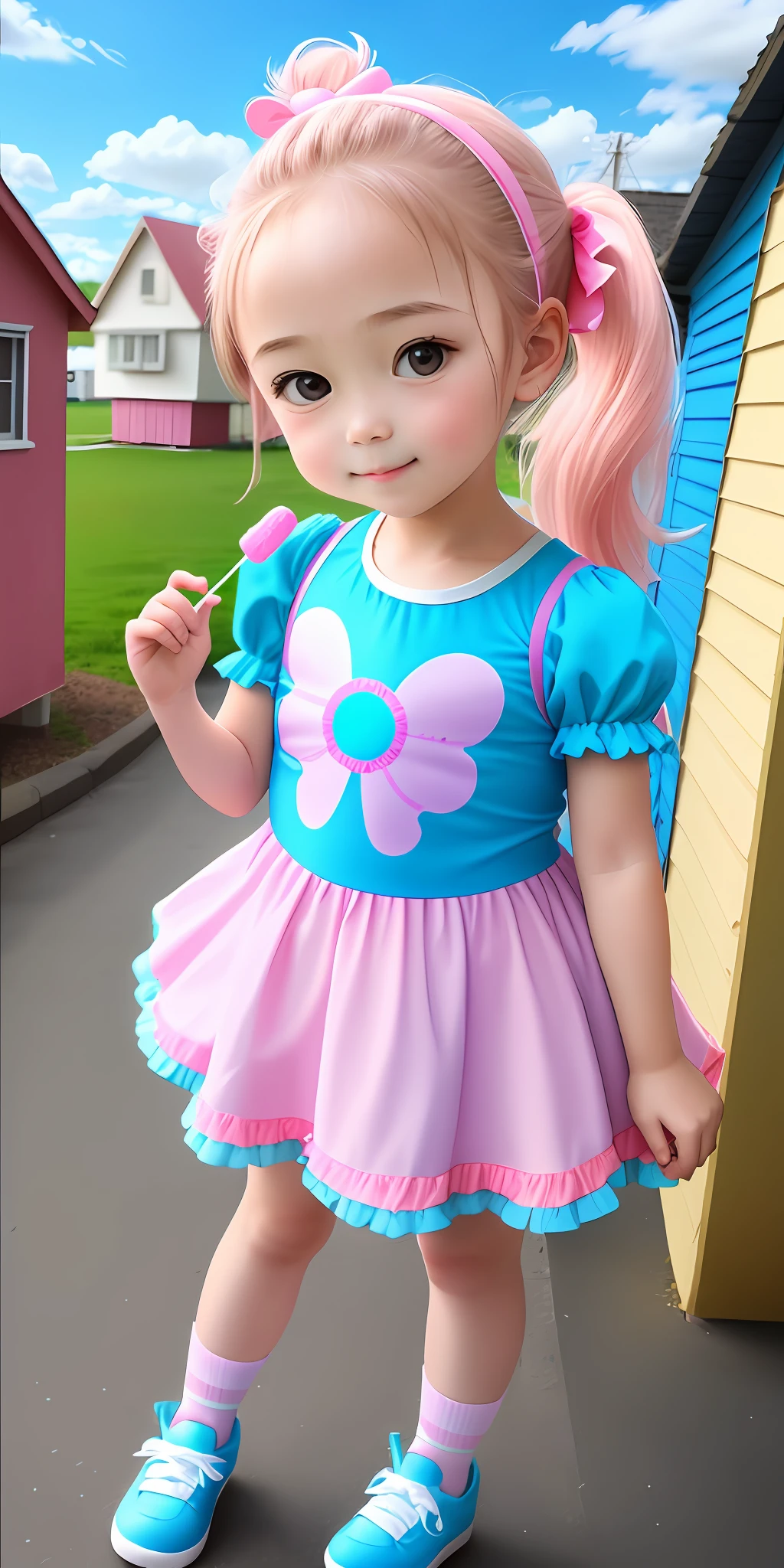 Candy costume, s, ice cream, blue sky, lollipop, candy house, cute litouble ponytail