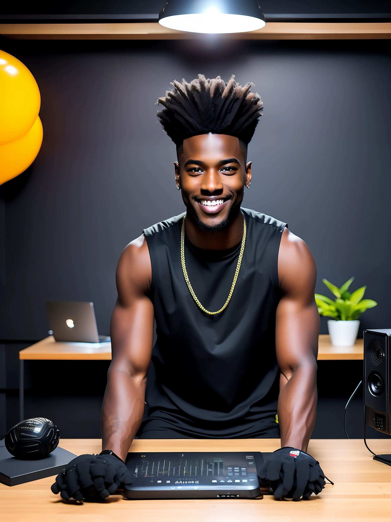 Attractive black youtuber in studio
