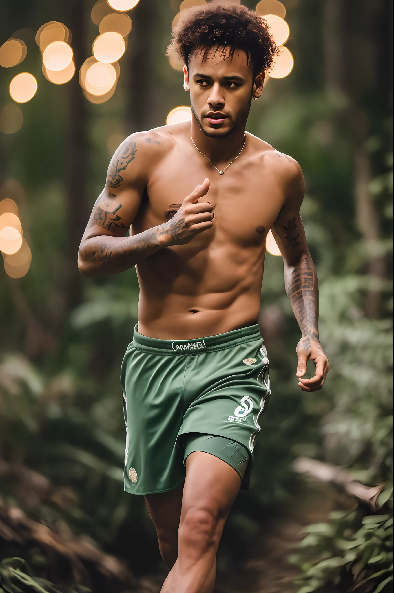 masterpiece, Neymar walking through the jungle at night among fireflies, (high detail: 1 1), rough face, natural skin, high quality, nsfw, beautiful eyes, (detailed face and eyes), (face: 1 2), noise, extra, real photo, PSD, lamp film photography, sharp focus, contrast lighting, detailed skin, high resolution 8k, crazy detail, realistic, professional photography, 8k UHD, SLR camera, soft lighting, high quality, grain film, Fujifilm XT3