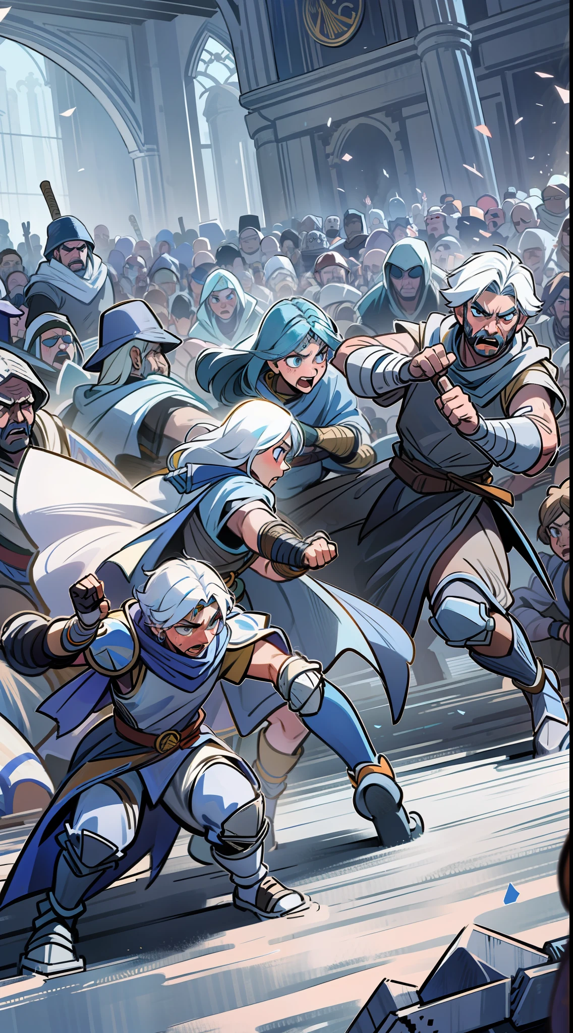 a general brawl between warriors, against the backdrop of a fantasy world