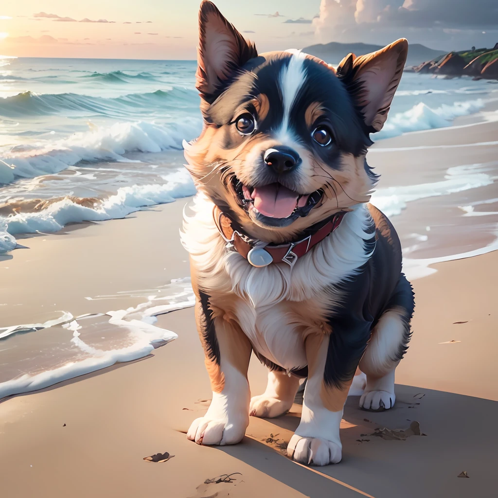 Puppy smiling on the beach --auto --s2
