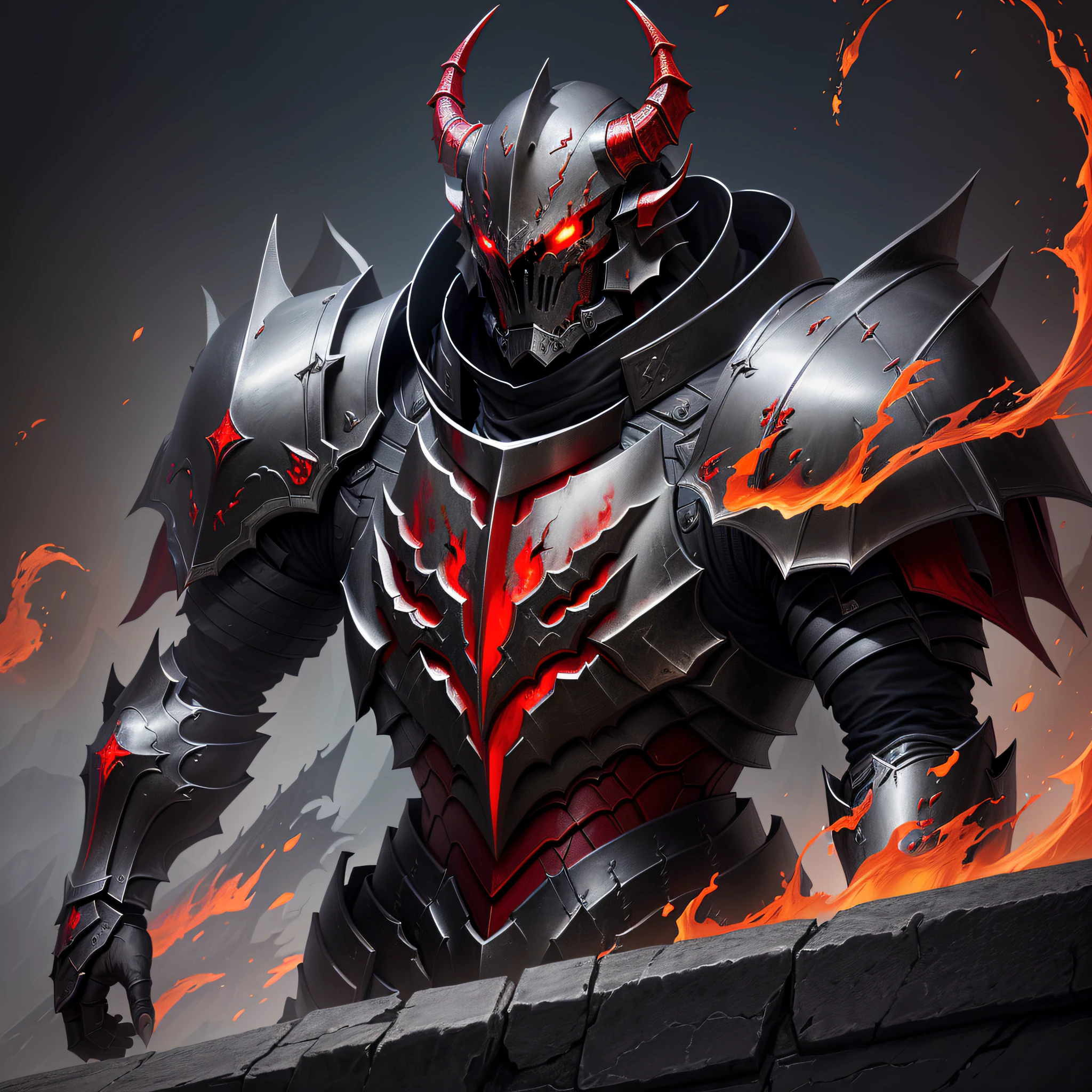 arafed knight with red eyes and a black armor, dragon knight, demon armor, demonic dragon inspired armor, draconic looking armor, evil knight, dragon armor, dragon inspired armor, red demon armor, dragon ancient full plate armor, shadow armor, epic fantasy digital art style, dark armor, black and red armor, blood knight, fantasy inspired dragon armor