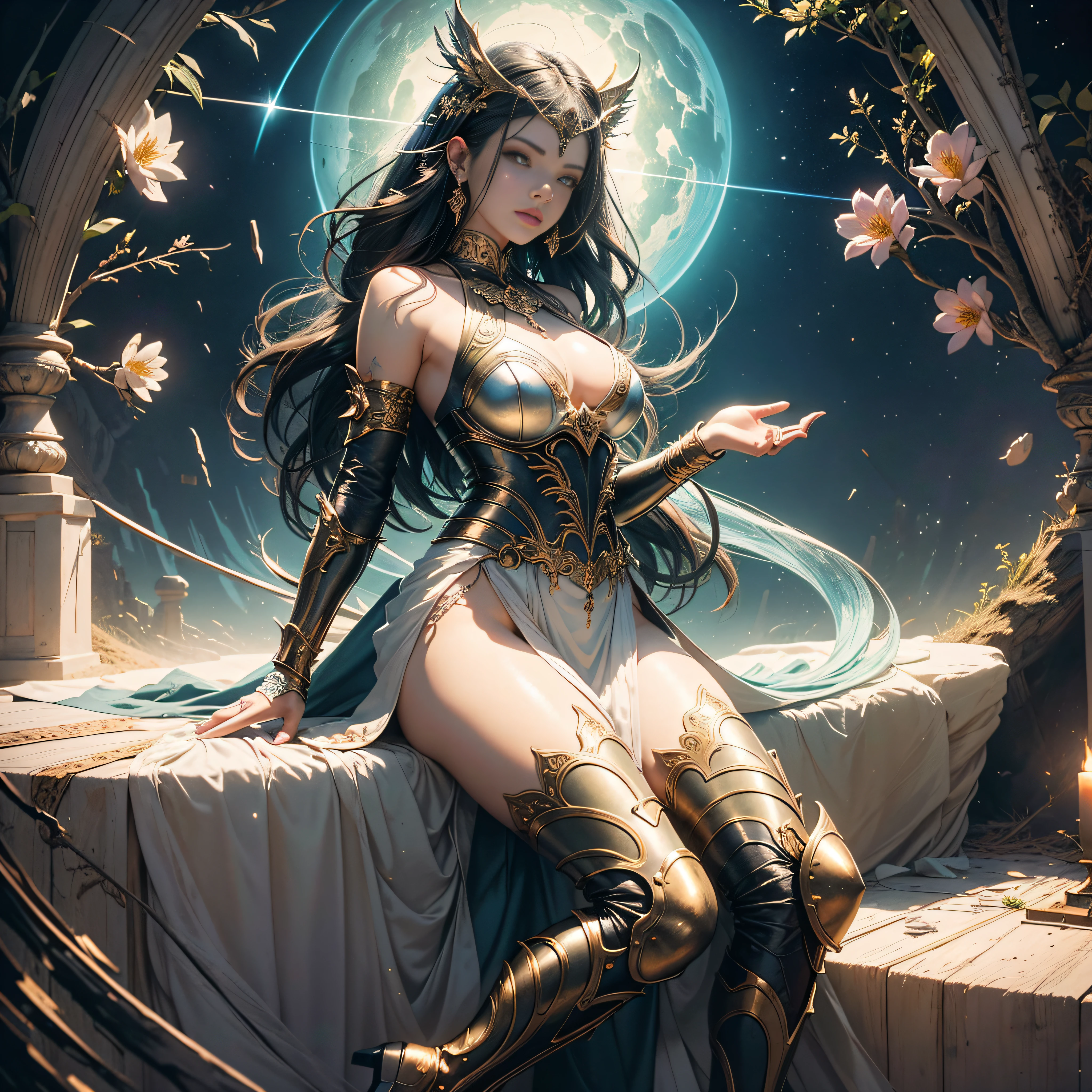 (EOS R6 135mm 1/1250s f/2.8 ISO400) art masterpiece bearing (fully dressed heavy chrome armor "Heavy Metal" metallic covered flat bands opal brass copper richly decorated: 1.2 fullbodye White Lilies) "Chivalrous" (by Michelangelo) conceptual (masterpiece 1.37) equirectangular 360 Highres Unity aesthetic [(drawing by Willi Baumeister:1.1) (art by John T. Biggers:1,2): :17] Alessandro Casagrande, Greg Rutkowski, Sally Mann Guweiz and James Jean by CGSCOSITY tattoo, etc. near lower angle Will-o'-the-wisp Goddess Amber Cosplay solo pose slow motion dazzling Anya Taylor gothic 36years SunLight luminescence ultra pro-photorealistic:1.37 best quality accurate detail:1.3 DSLR resolution perfection graduated improved depth Ultra Octane rendering UHD XT3 16K DSLR HDR UnrealEngine5 face soft eyes delicate mouth open teeth smile Indigo ecstatic short hairstyle:1.3 symmetrical muscular body suave seductive dramatic bridaldress covers breasts Pointed:1.3 shoulders off:1,0.2 shirt sleeve white sneakers lace clavicle papillotes silk satin felt seam strange corsait skirt loose swinging spinel hand magic fingers (magic heart mandala flowering:1.4 flowering:1.3 flowering:1.1 flowering:1.0.9 flowering:1.0.9 flowering:1.0.4 flowering:1,0.2) glove thick leathers covered thighs revealing heavy underwear boots solid voluminous ruby Tourmaline throne marble Crystalline temple background:1.2 real shadow 3D analog:1.2 body sharpening:1.1