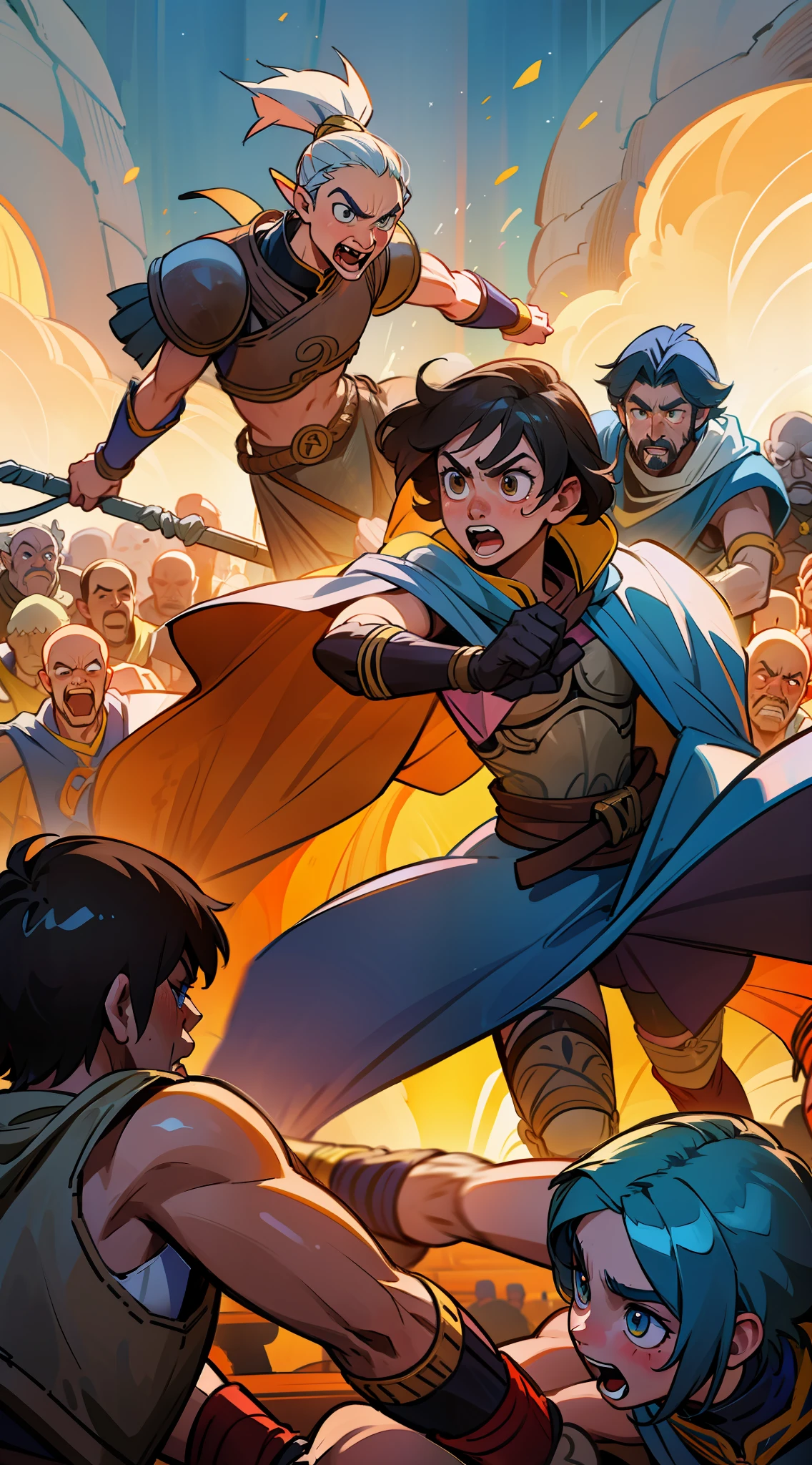 a general brawl between warriors, against the backdrop of a fantasy world