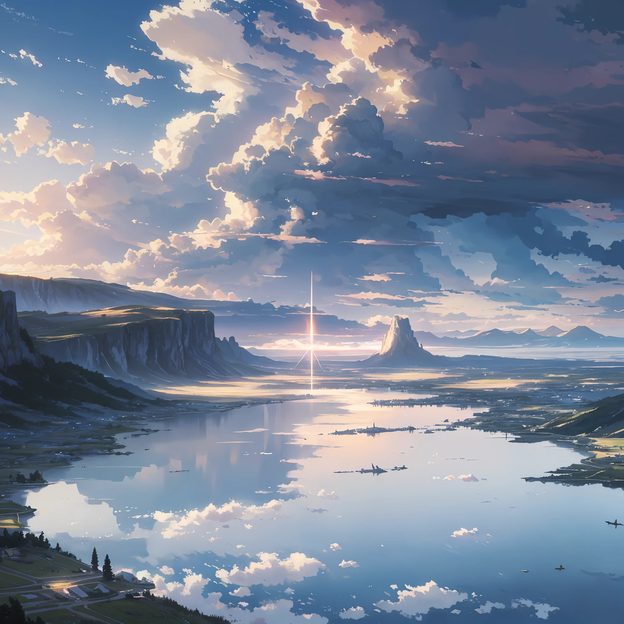 The vast sky, the beautiful horizon, the great pastures, the extremely tense and dramatic images, the moving visual effects, the suspended Polaris and the colorful natural light. woman with a white hair and a black and white jeans outfit with backpack and side backpack, beautiful face , crown, anime, Conceptual art, high detail, glowing light, multiple monochrome, chromatic aberration, first-person view, atmospheric perspective, rotated, atmospheric perspective, panorama, UHD, retina, masterpiece, super detail, 1080P, 4K, 8k, best quality, high details, high quality --auto --s2