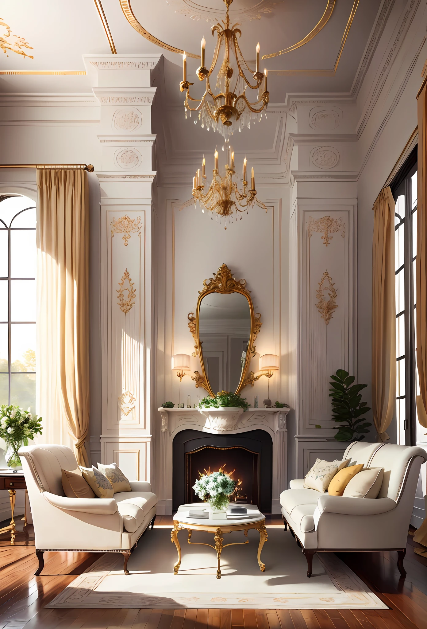 European-style living room, interior decoration details, decoration design drawing --v 6