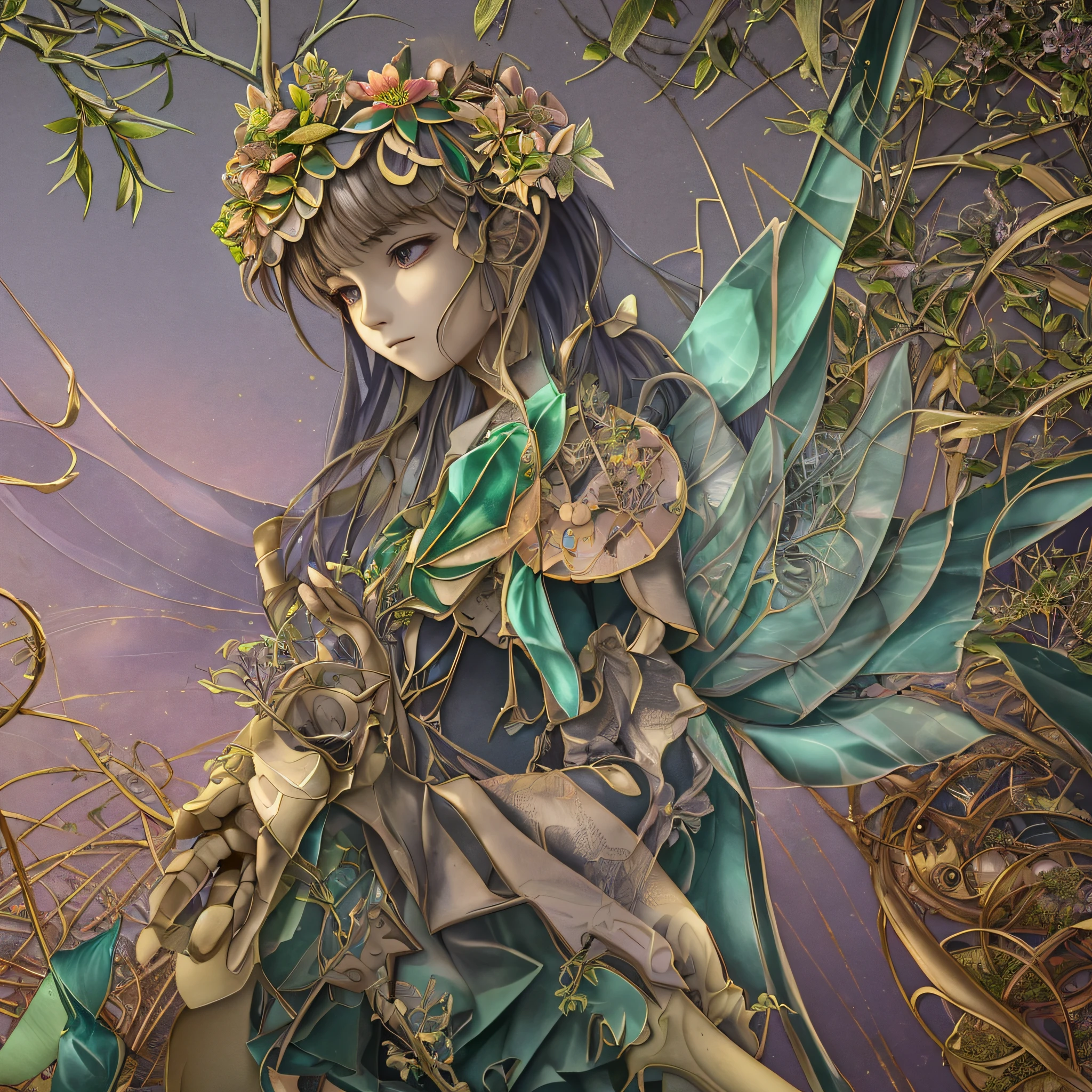 prompt:masterpiece, best quality), (1mechanical girl), (closing eyes), mechanical arms, upper body, ultra detailed, highly detailed, cinematic lighting, intricate details, colorful butterflies, (flowers growing on the mechanical body), (vines connecting to body), (detailed damaged cape), mecha, robot, detailed shiny armor, (warm light), (specular light:1.2), (flower field background:1.4), (glowing runes),   .
Negative prompt:(worst quality, low quality:2), (hat), watermark, (text), bad anatomy, ((bad hand)), extra hands, extra fingers, fused fingers, liquid hand, inverted hand, oversized head, extra body, completely nude, (hair between eyes), duplicate, huge eyes, logo, worst face, (bad and mutated hands:1.3), (missing fingers), (interlocked fingers:1.2), (Ugly Fingers), (deformed fingers:1.2), (long fingers:1.2), easynegative, ng_deepnegative_v1_75t.
Sampler:DPM++2MKarras
model:
CFG scale:5
steps:30
seed:3802268022 --auto --s2