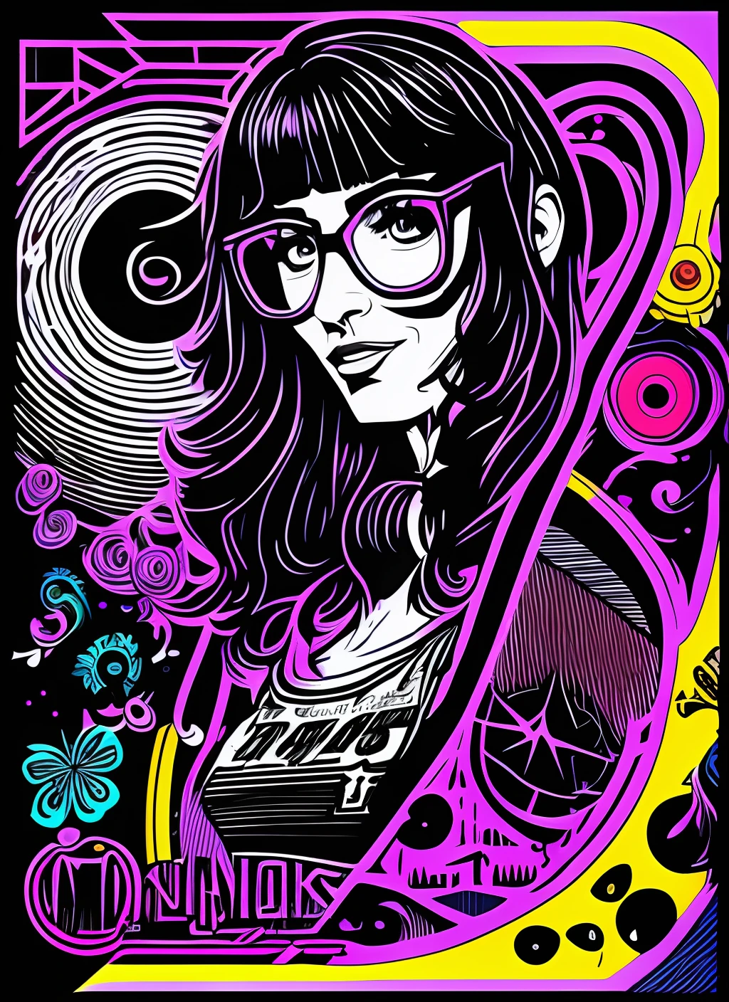 t-shirt art, 2D, ((black background: 1, 5)), vector, vivid colors, Daria Morgendorffer and Jane Lane rock star, masterpiece, best quality, intricate details, perfect symmetrical face, cartoon style, rock and roll theme rool, rim light, moonlight, cinematic shading, Greg Rutkowisk --auto --s2