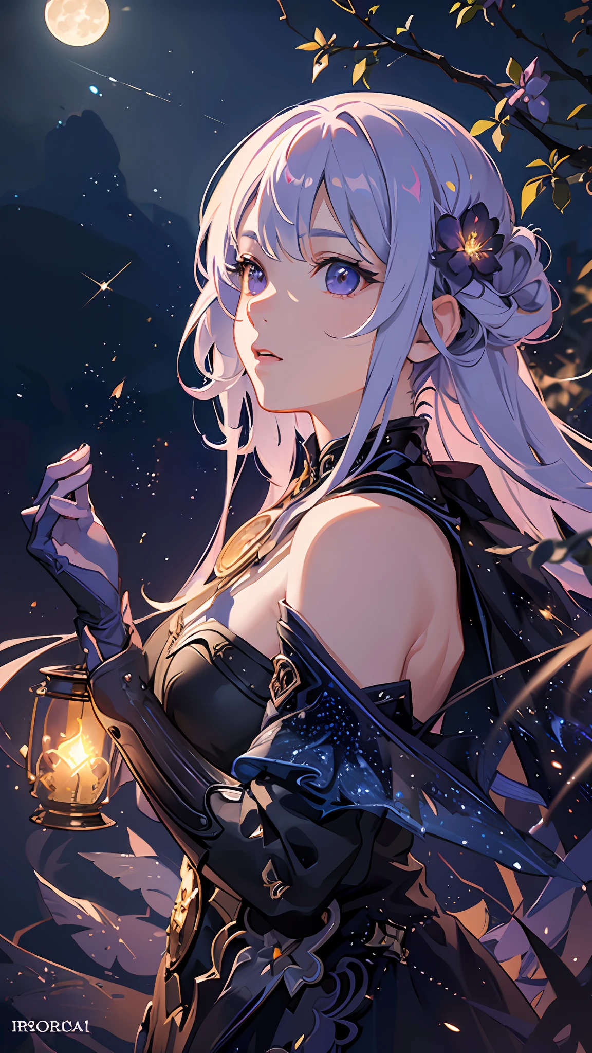 ethereal girl::3 intricate details, ornate, detailed illustration, octane render, beautiful girl, trending on artstation, expansive landscape photograph , (a view from below that shows sky above and open field below), a girl standing on flower field looking up, (full moon:1.2), ( shooting stars:0.9), (nebula:1.3), distant mountain, tree BREAK
production art, (warm light source:1.2), (Firefly:1.2), lamp, lot of purple and orange, intricate details, volumetric lighting, realism BREAK
(masterpiece:1.2), (best quality), 4k, ultra-detailed, (dynamic composition:1.4), highly detailed, colorful details,( iridescent colors:1.2), (glowing lighting, atmospheric lighting), dreamy, magical, (solo:1.2) (((realistic))) --auto --s2