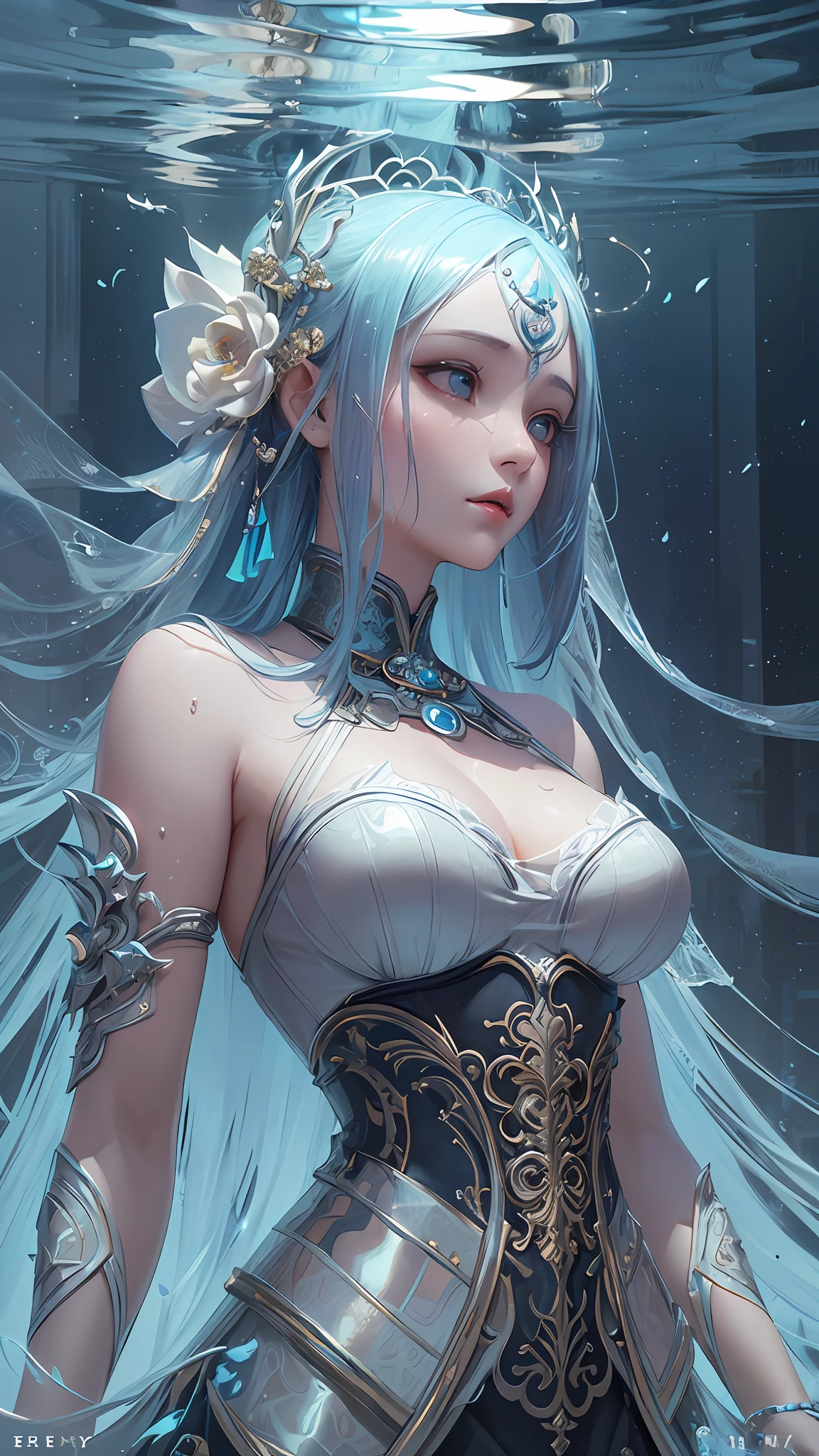 ethereal girl::3 intricate details, ornate, detailed illustration, octane render, beautiful girl, trending on artstation, expansive landscape photograph , (a view from below) ((water mark: senzey ramen)), (glowing lighting, atmospheric lighting), dreamy, magical, (solo:1.2) (((realistic))) --auto --s2