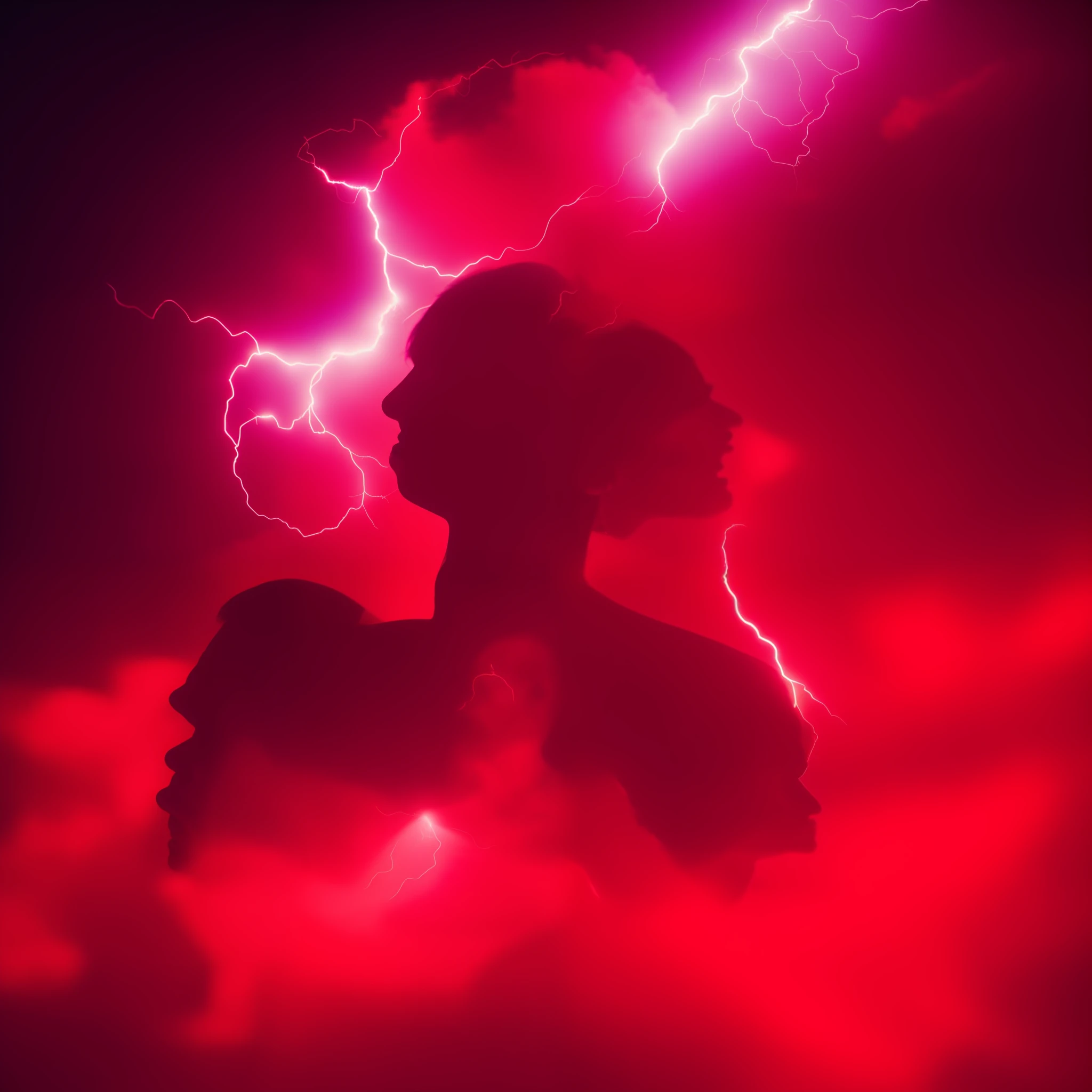 A man emanating a bright red aura, set against a stark black background. --auto --s2