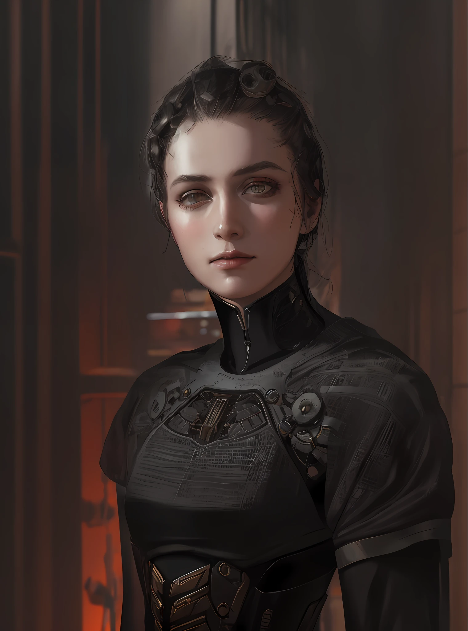 1mechanical girl,((ultra realistic details)), portrait, global illumination, shadows, octane render, 8k, ultra sharp,metal,intricate, ornaments detailed, cold colors, egypician detail, highly intricate details, realistic light, trending on cgsociety, glowing eyes, facing camera, neon details, machanical limbs,blood vessels connected to tubes,mechanical vertebra attaching to back,mechanical cervial attaching to neck,sitting,wires and cables connecting to head