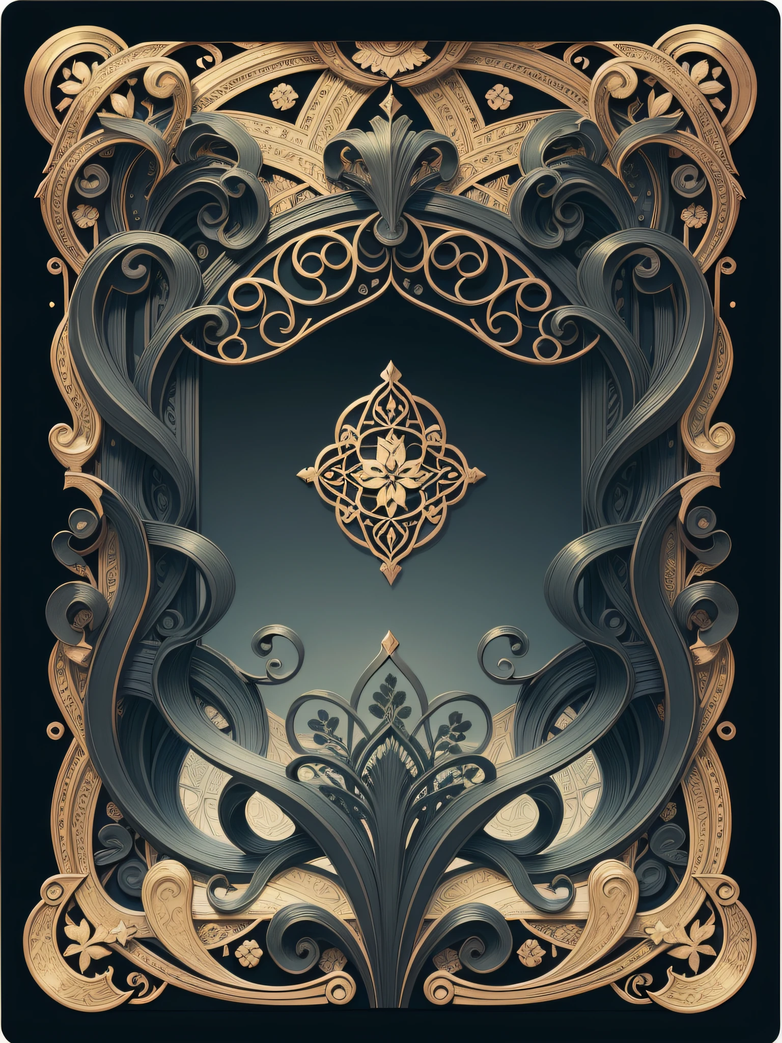 FRAME FOR CARD GAME WITH ARABESQUES STYLE ART NOUVEAU, BLACK COLOR