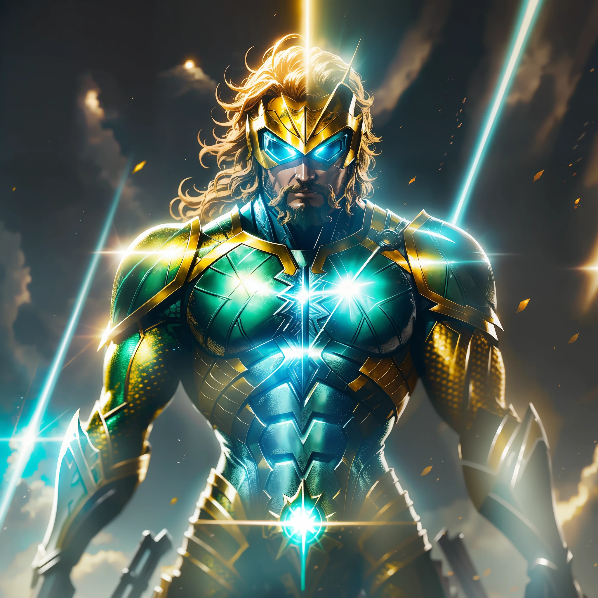 Aquaman with Celestial Armor suit:: anime::1 sunlight::ji shinkawa::1 yellow::1 aluminum::1 defocus::-0.5 --v 4 --quality 2 --auto --s2