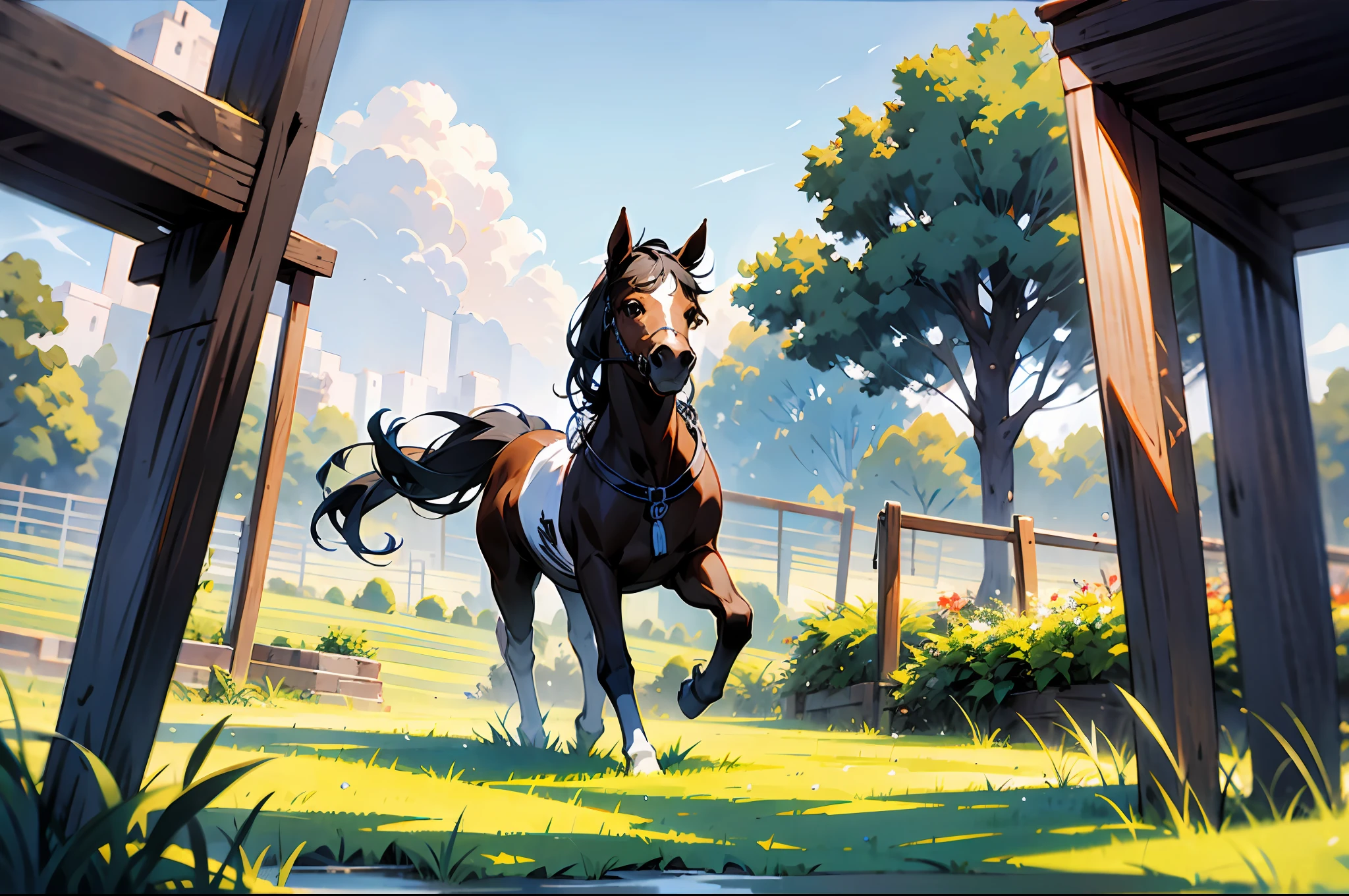 (Horse in the hoops) (farm)
