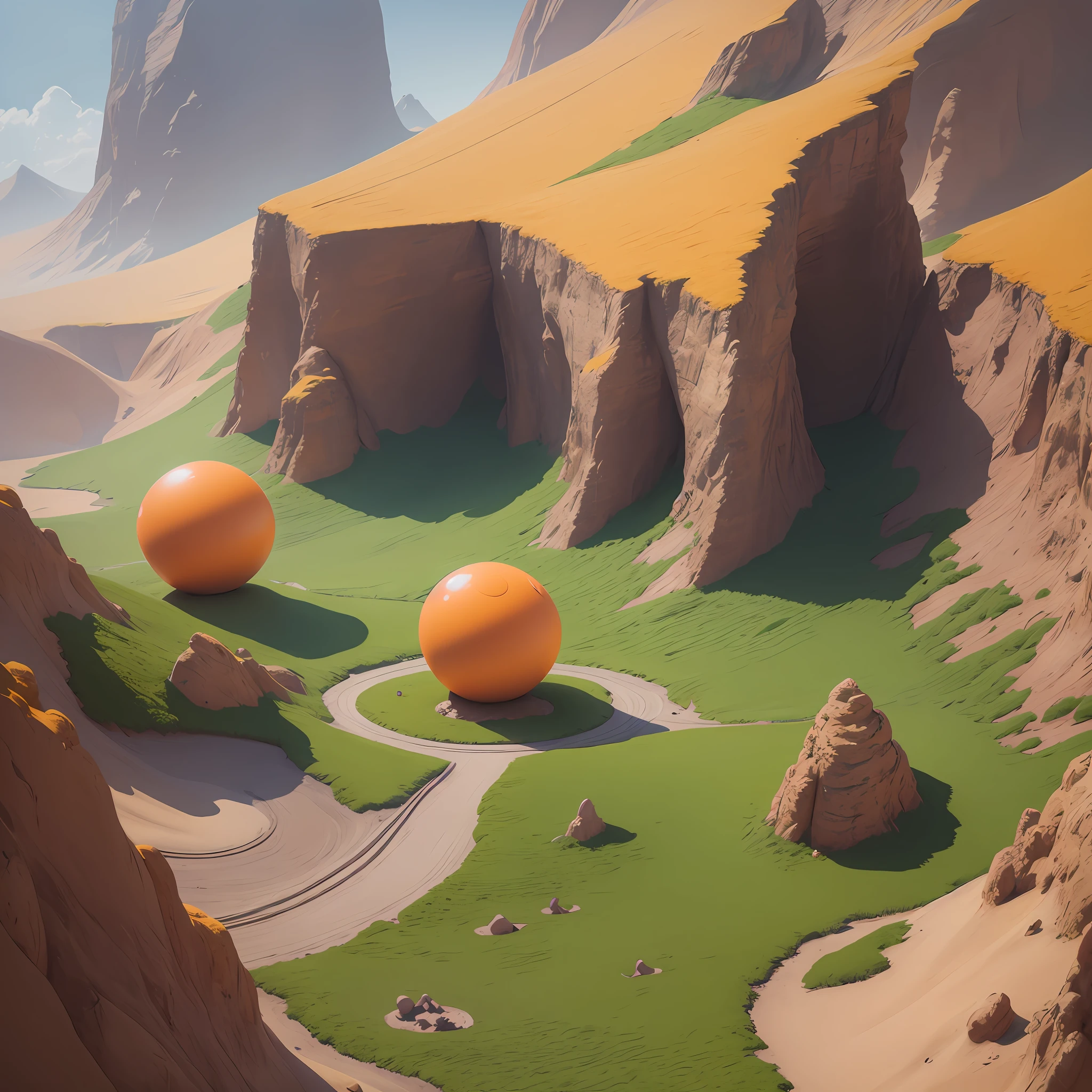 Make orange balls in a landscape with animated model same as previous made --auto --s2