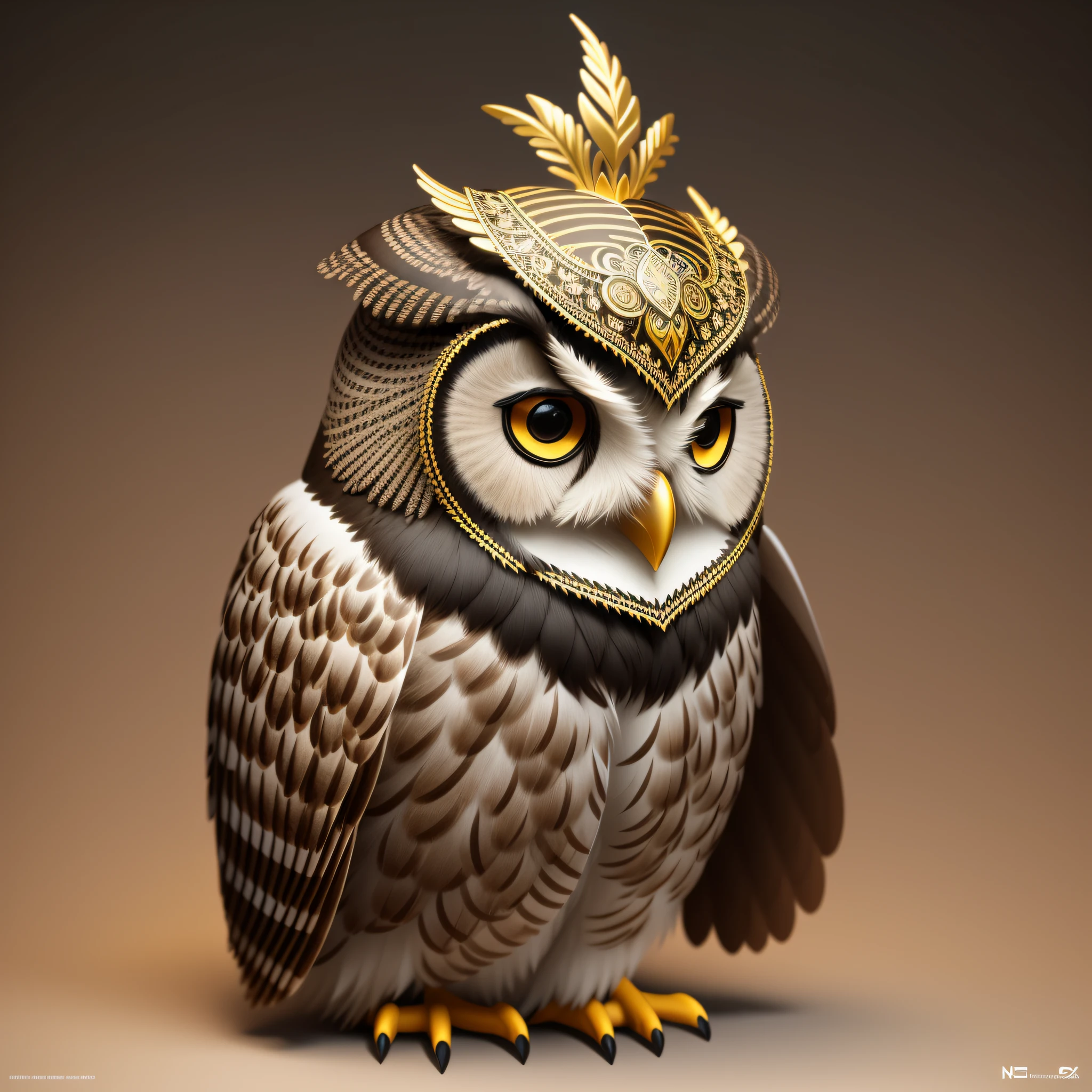 stunnung 3D model of an owl with intricately detailed, decorative headdress cinematic, cinematic lighting, octane render