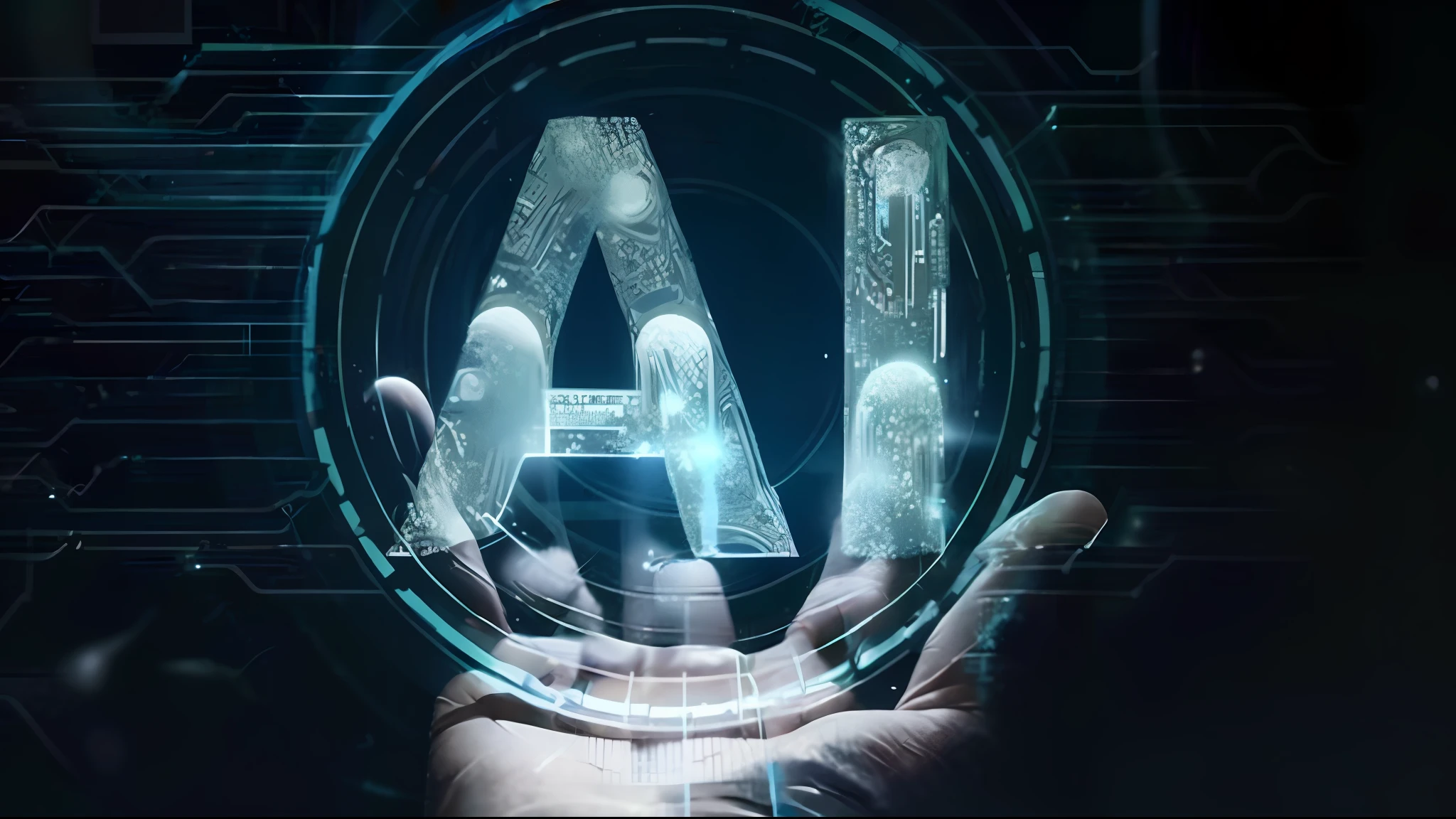 a hand holding a glowing letter in front of a dark background, artificial intelligence, with ai theme, artificial intelligence!!, strong artificial intelligence, endless collaboration with ai, ai startup, ai researcher, ai producing the realist, the coming ai singularity, ai enhanced, artificial intelligence god, artificial intelligence gods, .ai, the ai, evil artificial intelligence, best ai image