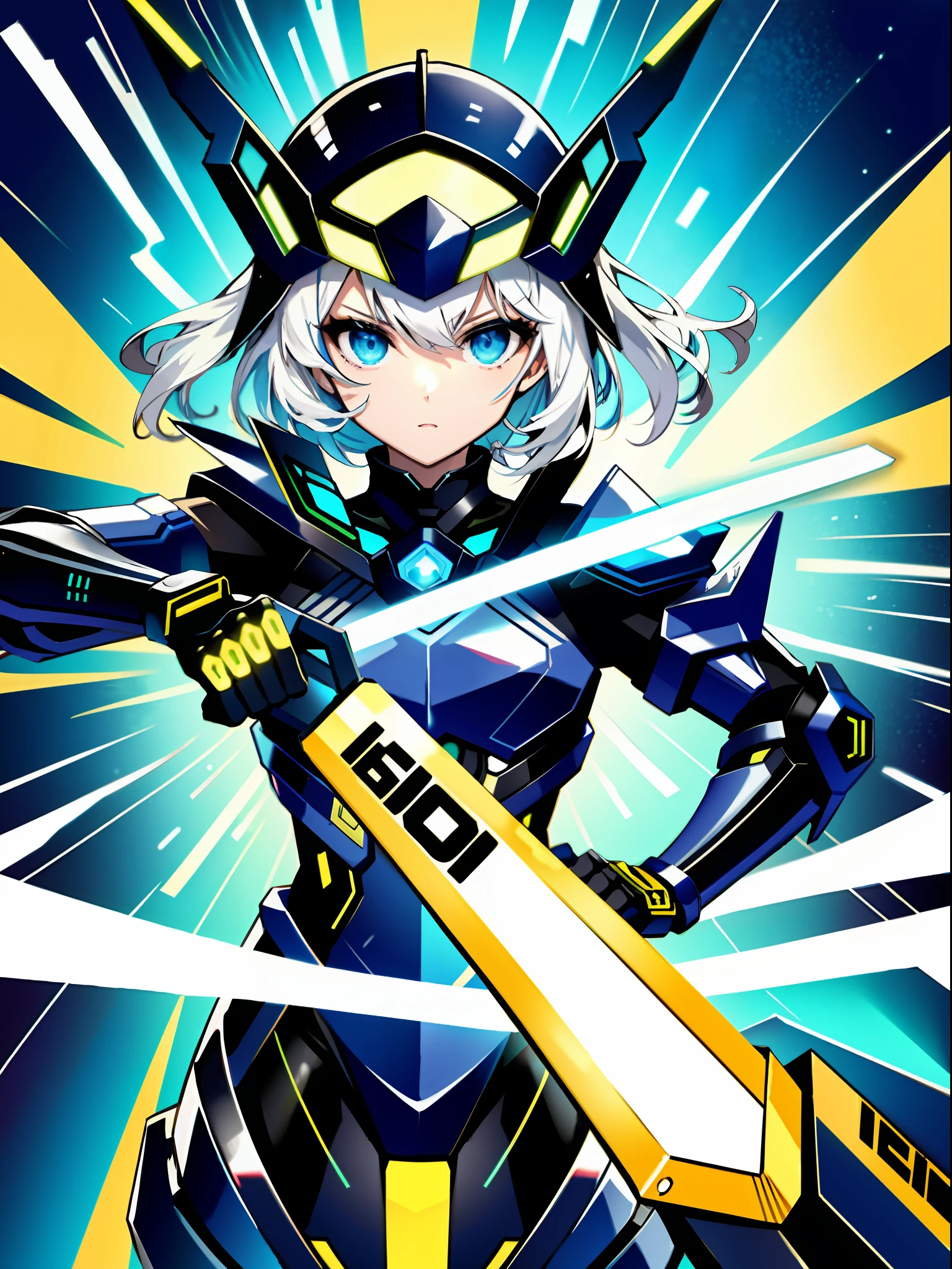 1girl, best quality, masterpiece, ultra high res,absolutely resolution,illustration, disdain, detailed solo character holding neon wepon, detailed face, attack action, using wepon, intricate design, sharp focus, ｍechanical neon armour, neon helmet,