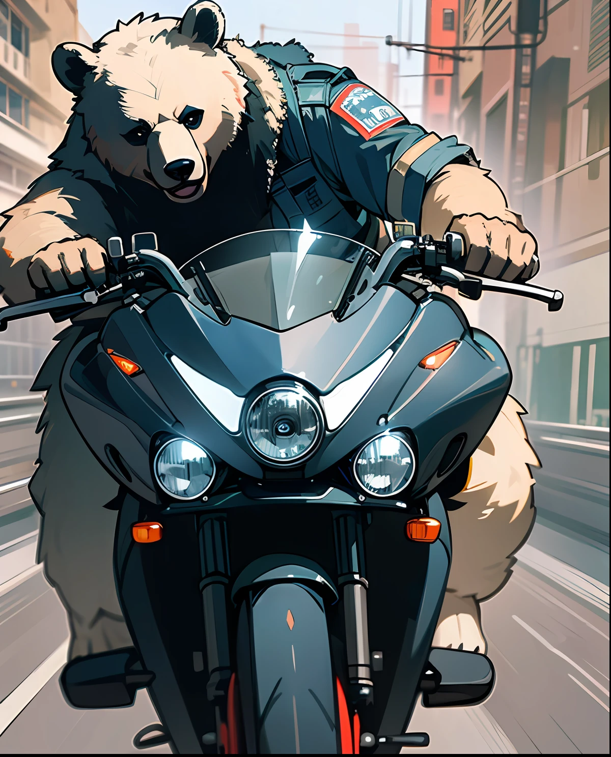 (a bear+motorcycle+police) -> politics -> crime -> action -> adrenaline -> chase -> escape -> runaway teddy bear -> speed -> danger -> suspense -> close-up effect -> grandiose image -> close-up -> cinematic atmosphere -> vibrant image -> vivid contrast -> high definition --auto --s2