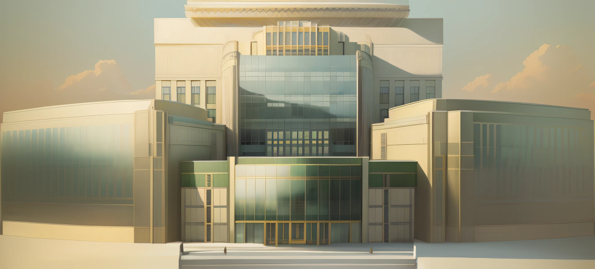 Drawings of buildings with clocks, Very detailed buildings, Facing buildings, Background Art Deco palaces, Elevation view, Art of art of buildings, Art Deco architecture, Front view, Art Deco architecture, Front view, Art Deco office building, Multi-storey building, Art Deco stadium, (Art Deco), Front façade, Full view --auto --s2