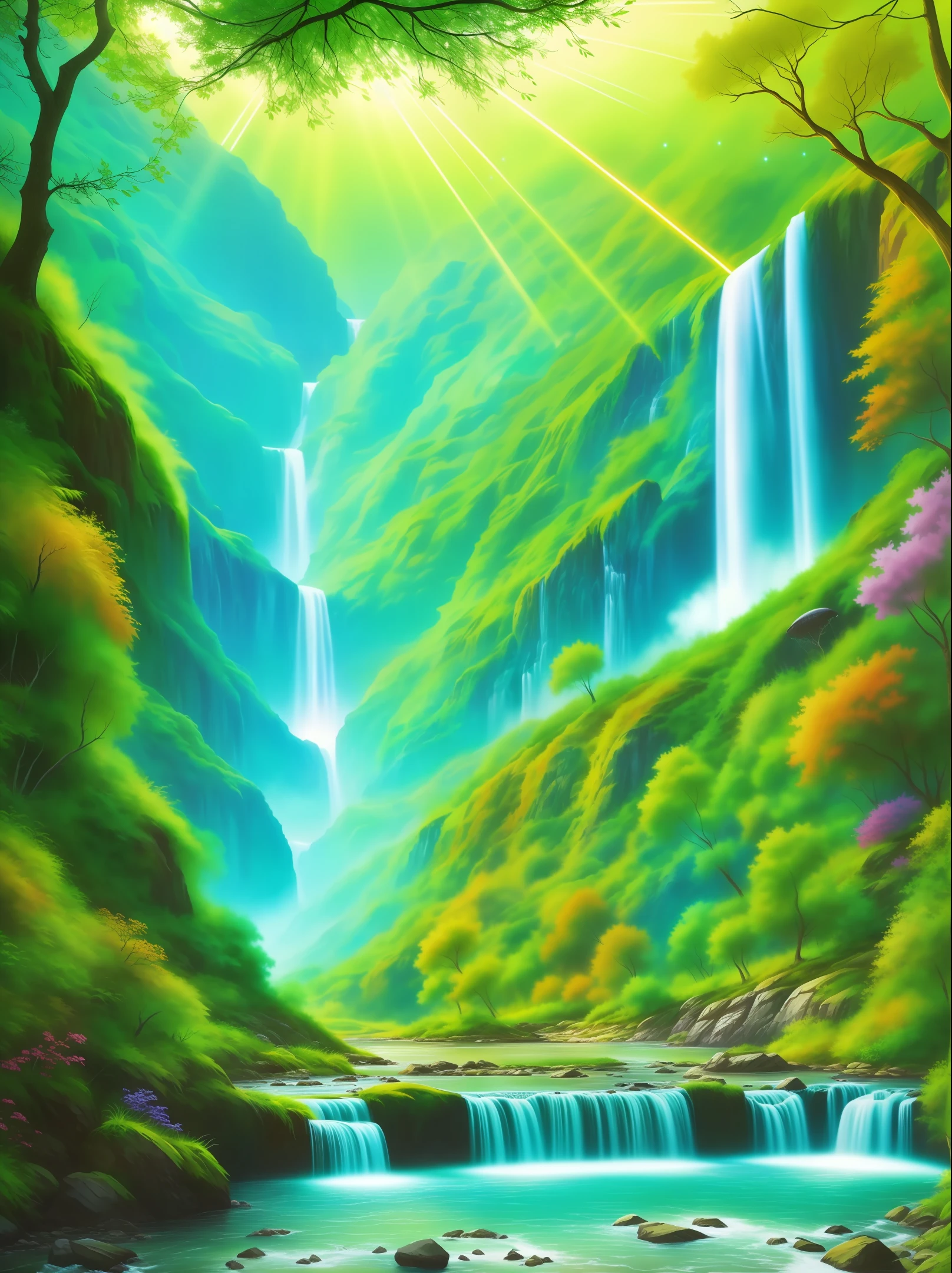 best quality, masterpiece, beautiful wild and natural fantasy landscape with glowing lights
