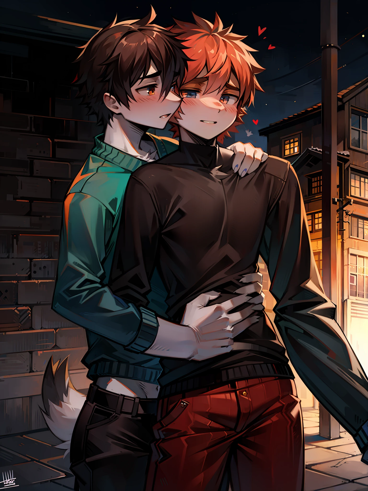 A age guy Hugging another guy romantically