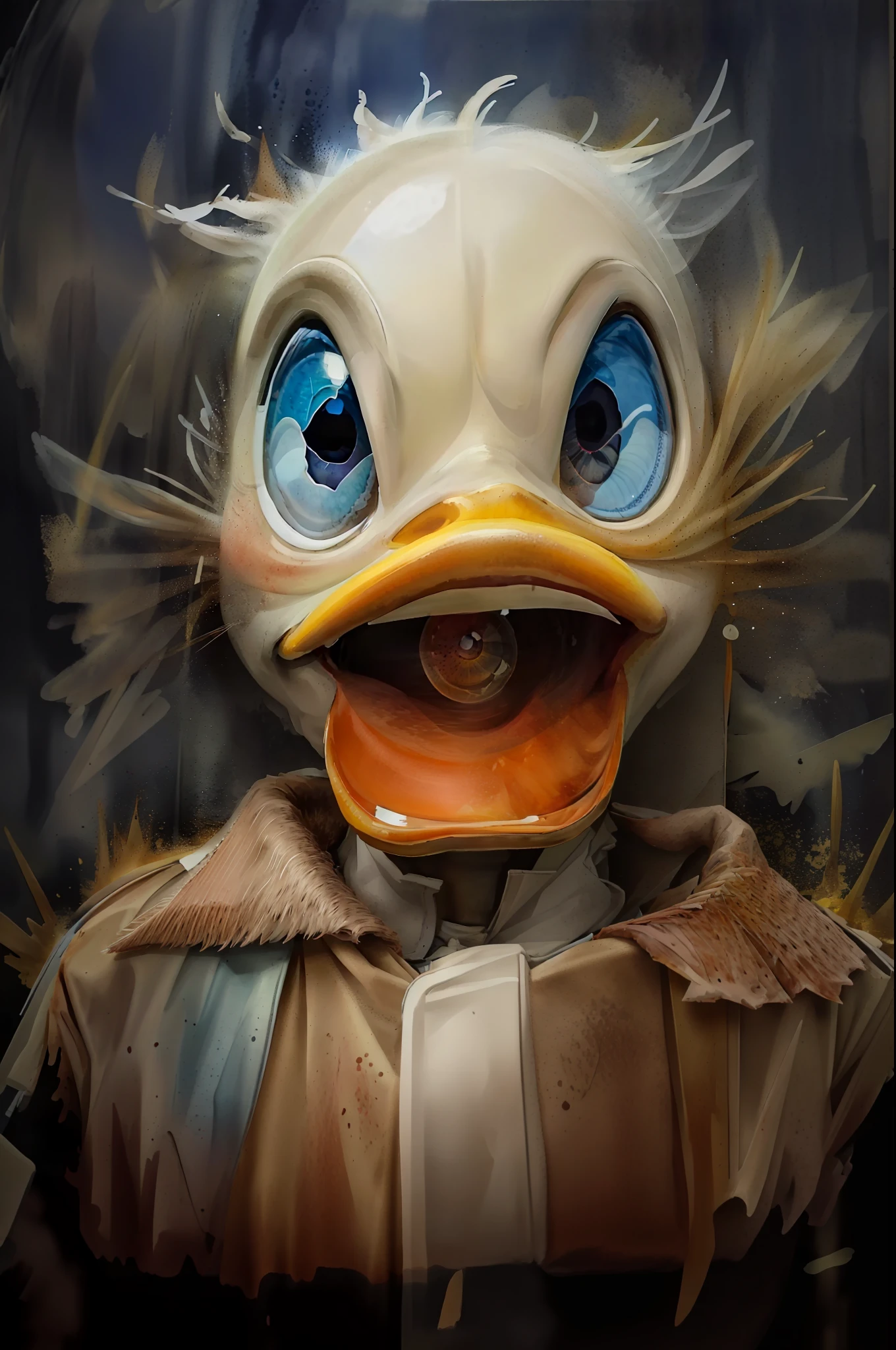 donald duck Funny Portraits Detailed Mood Portraits Fisheye Lens Realistic Characters Psychedelic Alcohol Ink Painting 28K Resolution High Quality by Stephen Gamell HDR